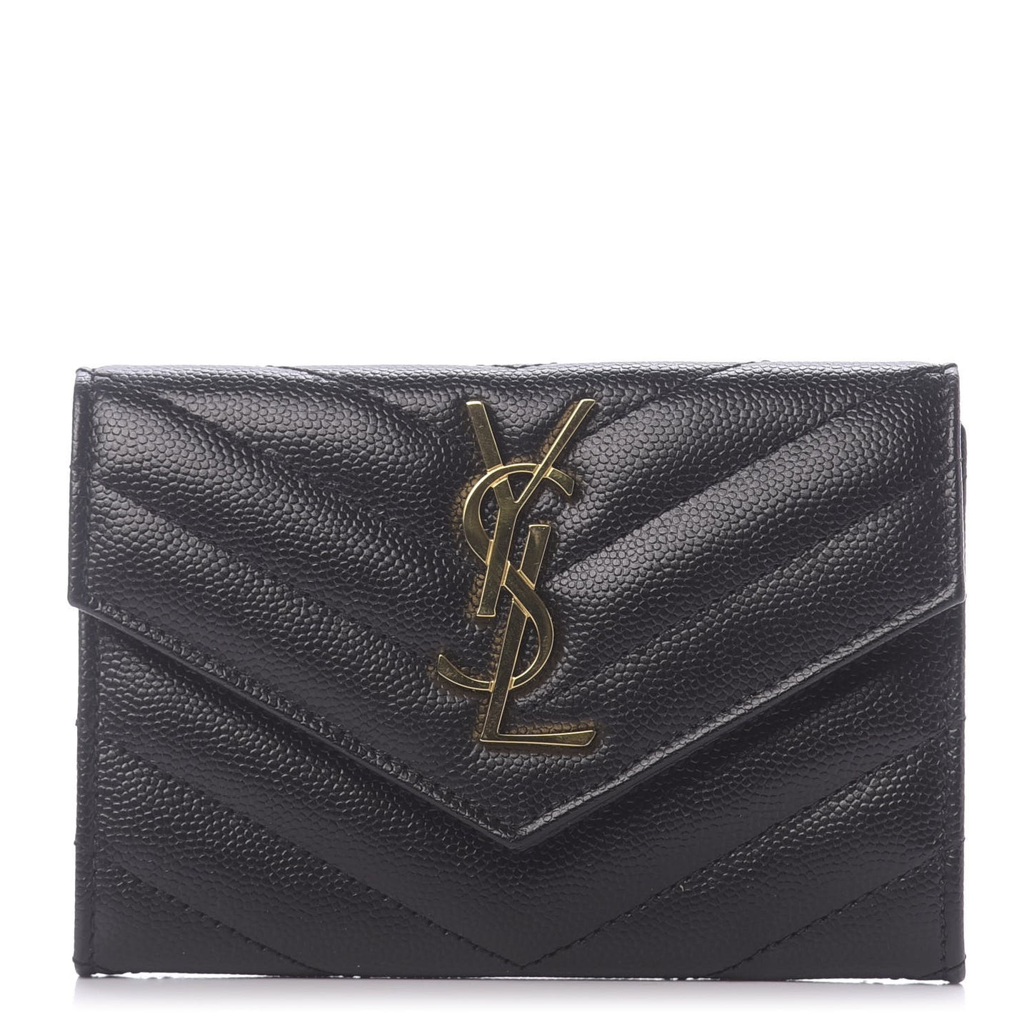 Grain De Poudre Matelasse Chevron Small Monogram Envelope Wallet Black