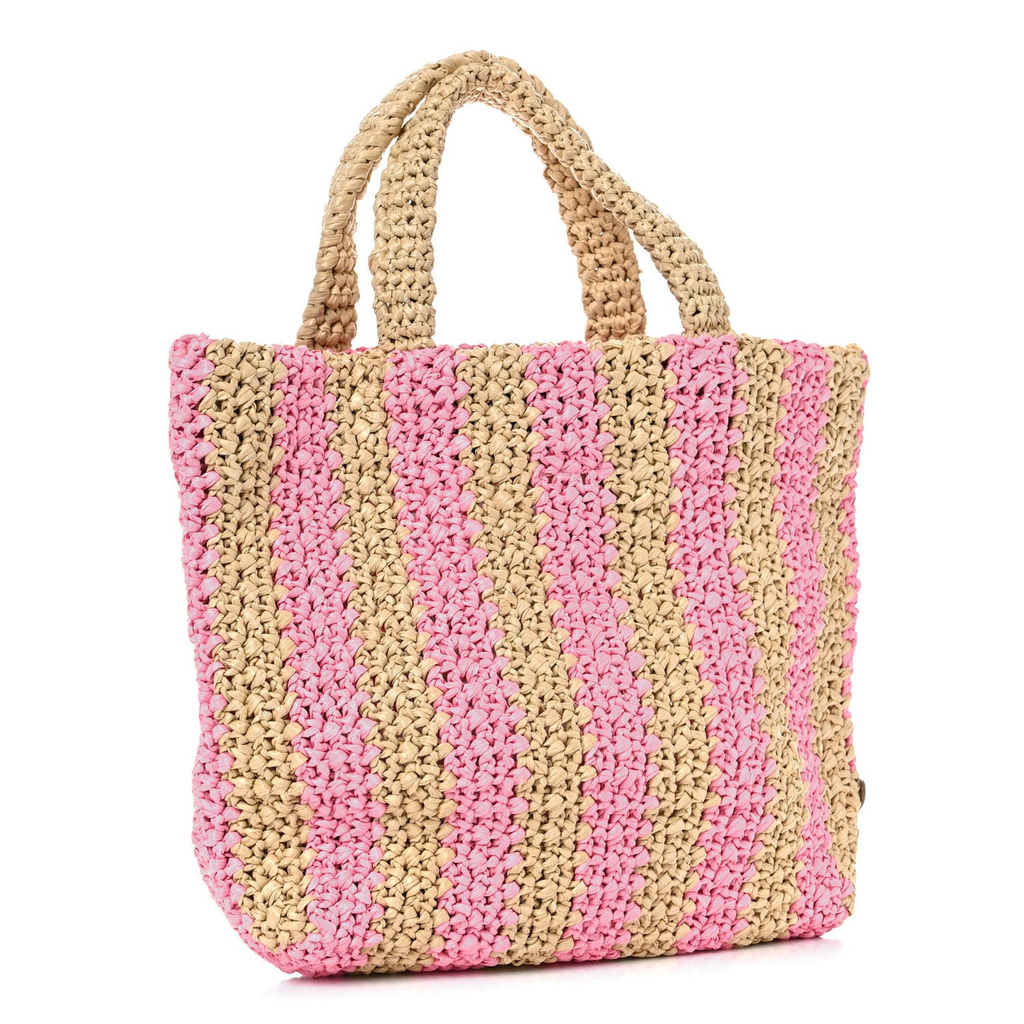 Yarn Raffia Effect Crochet Striped Small Logo Tote Naturale Petalo