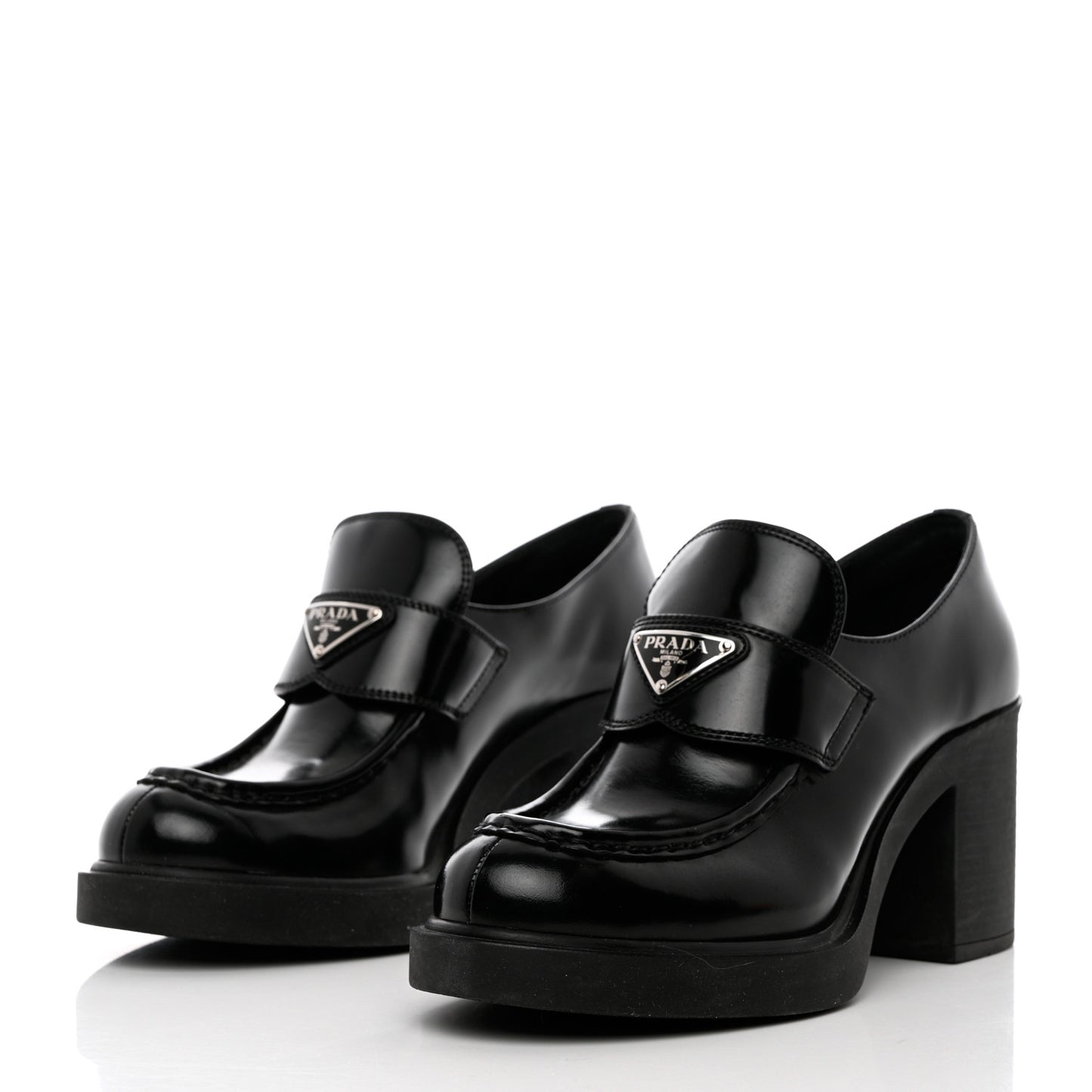 Spazzolato Metal Triangle Logo 85mm Loafers 41 Black