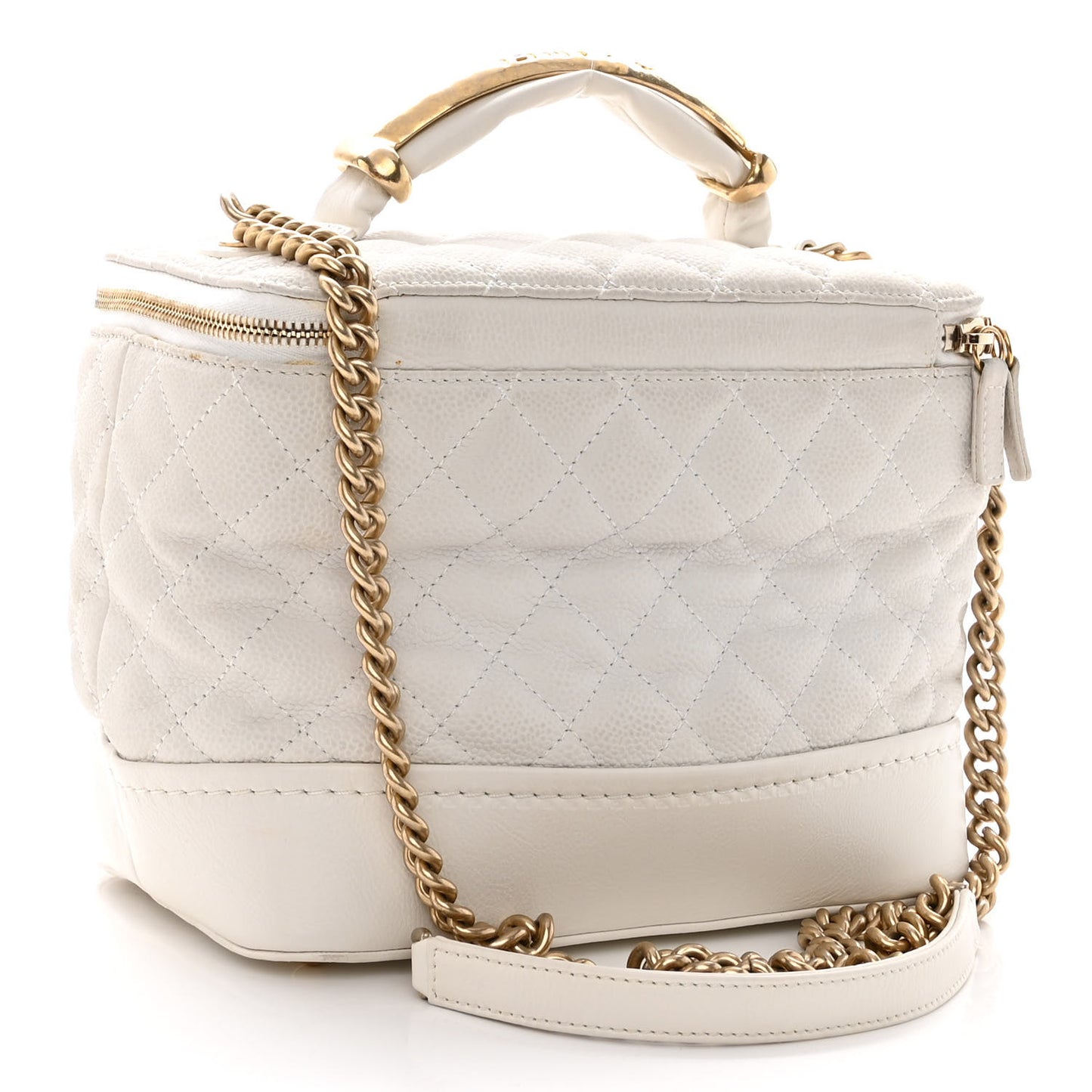 Iridescent Grained Calfskin Globe Trotter Vanity Case White