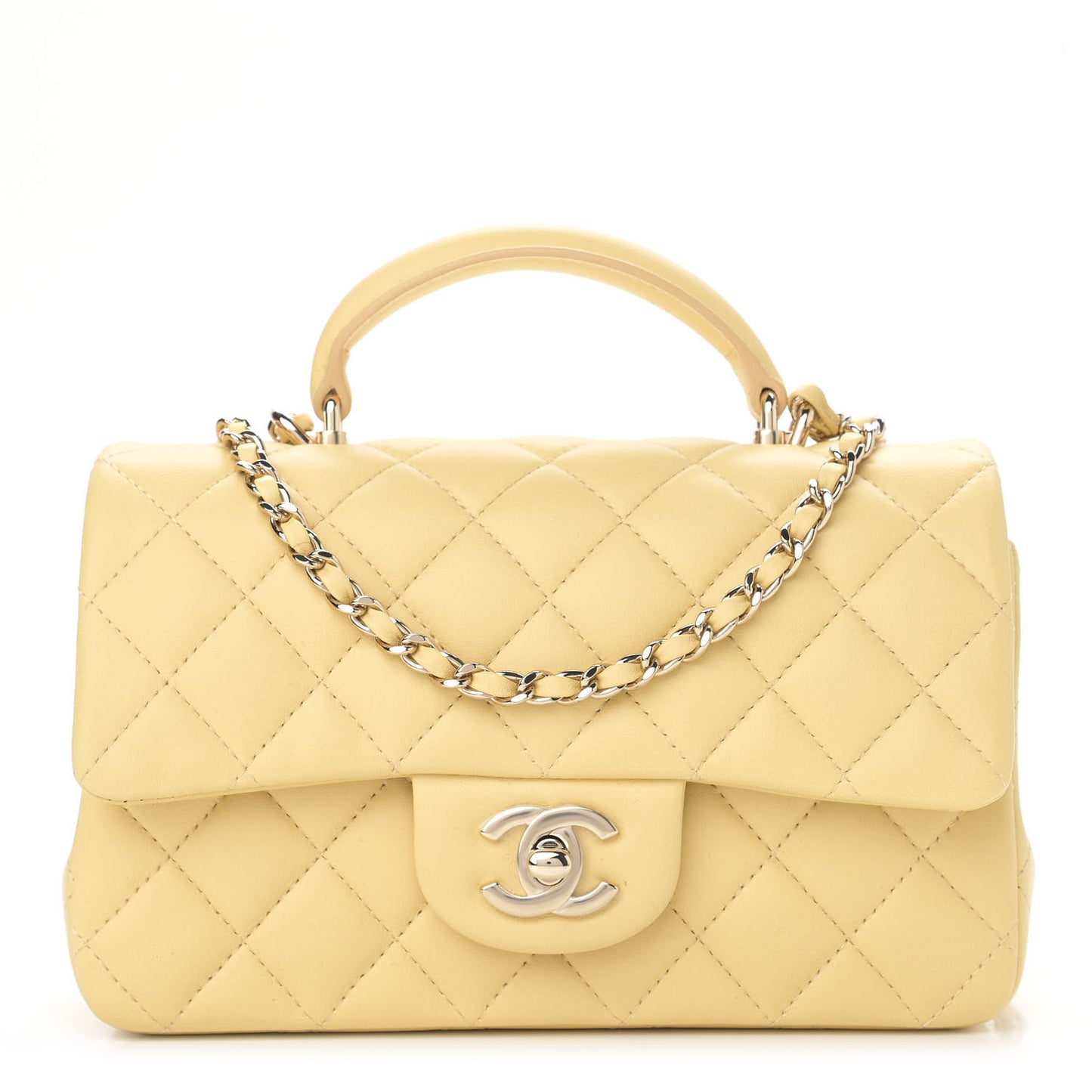 Lambskin Quilted Mini Top Handle Rectangular Flap Yellow