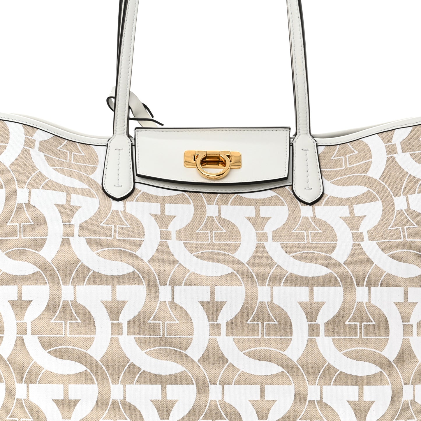 Canvas Calfskin Gancini Tote White Beige