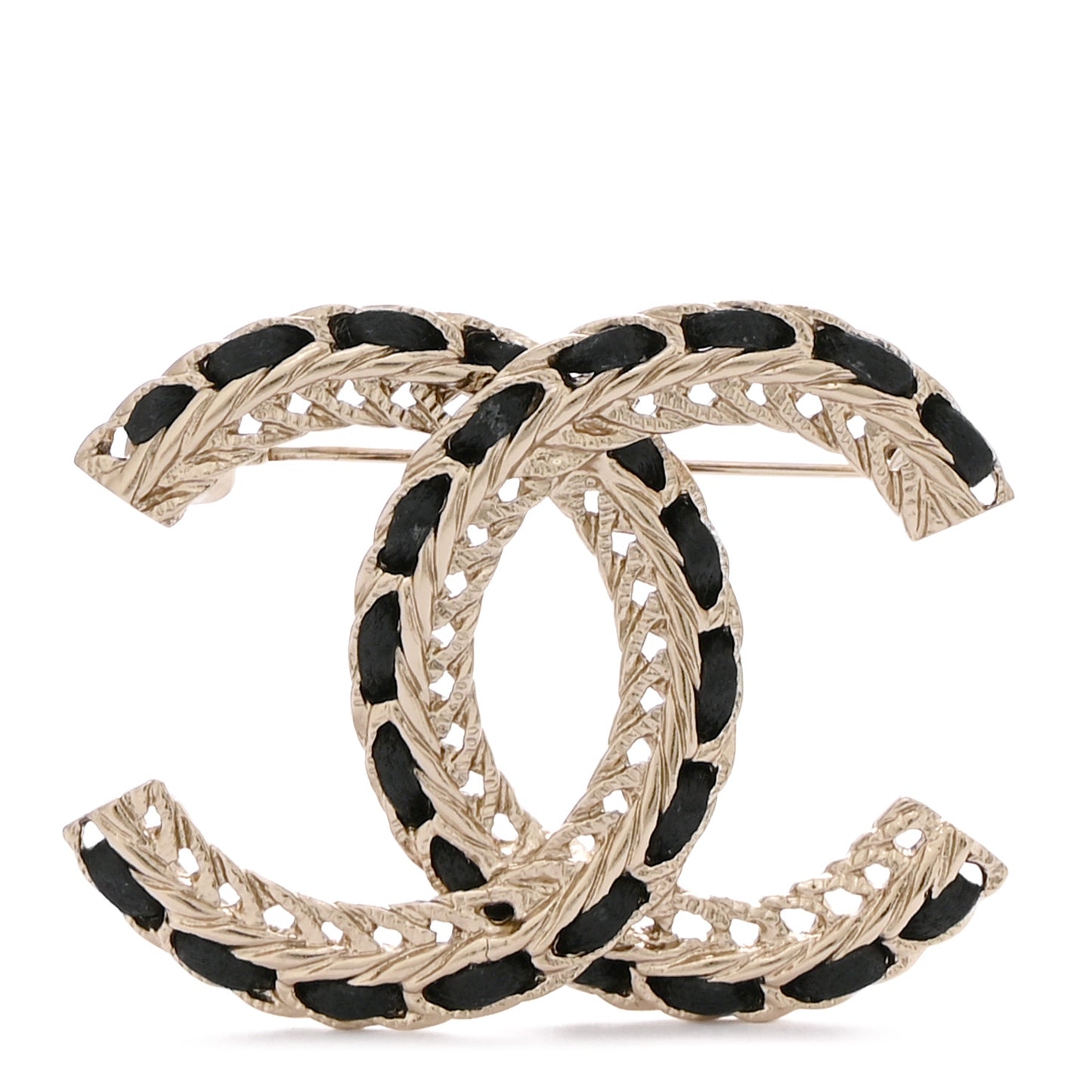 Lambskin Chain CC Brooch Black Gold