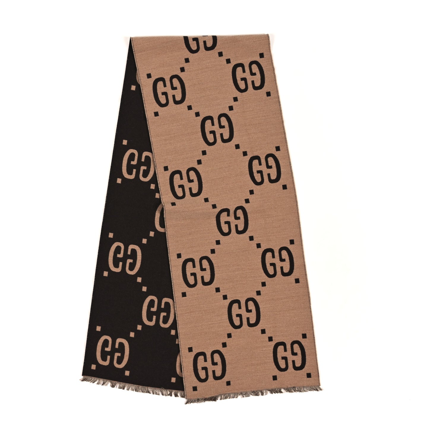 Wool Silk Monogram Jumbo GG Freedom Scarf Dark Brown Beige