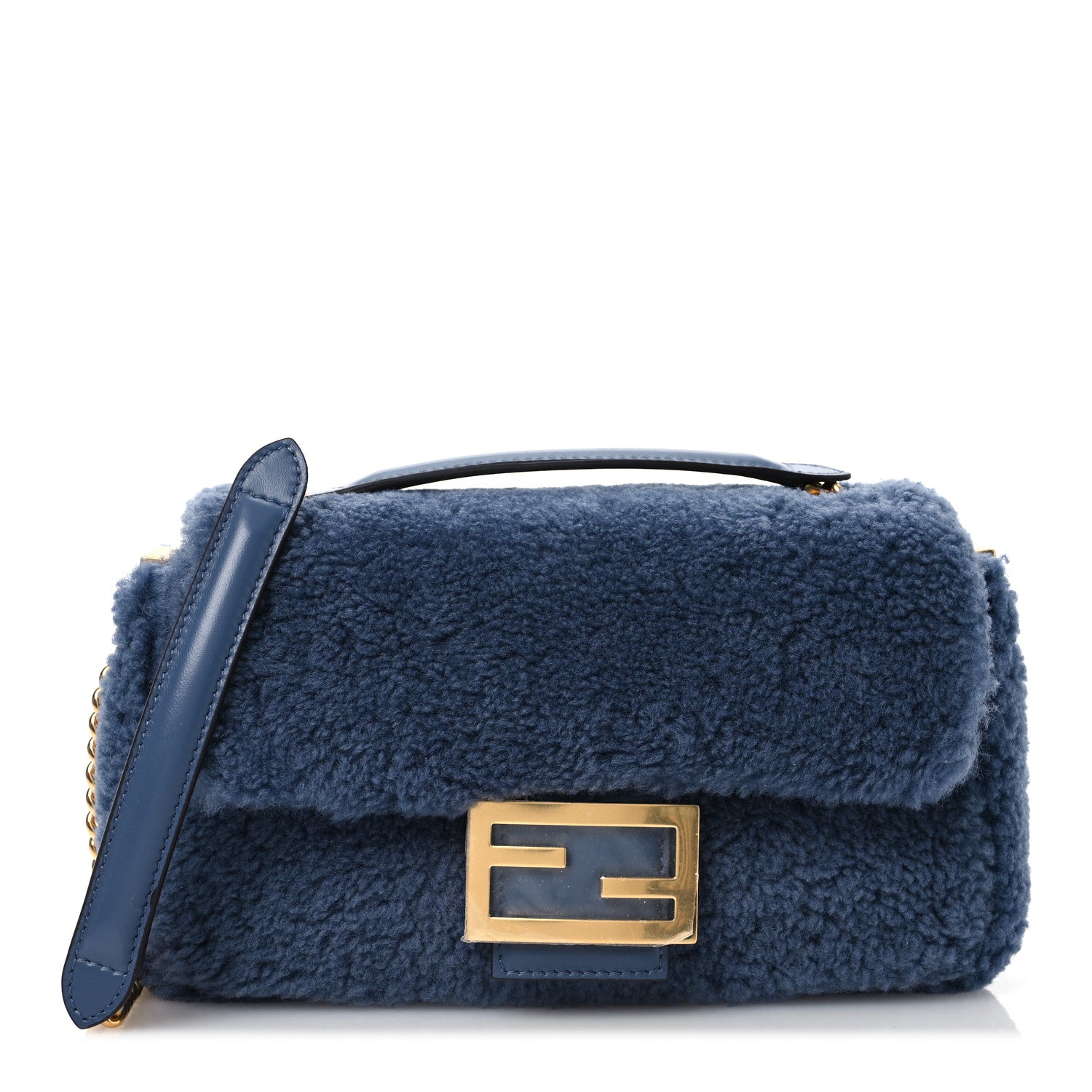 Fendi Shearling FF Midi Chain Baguette Mirto 1 of 10