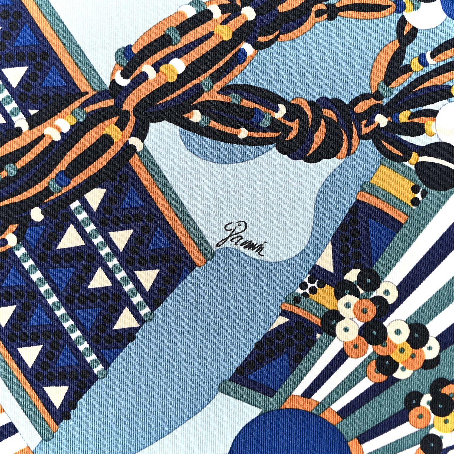 Hermes Silk Haute Parure Scarf 90 Bleu Jean Beige Dore Ciel 4 of 4