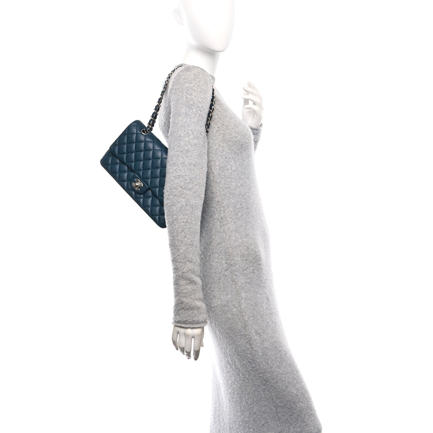 Caviar Quilted Medium Double Flap Dark Blue