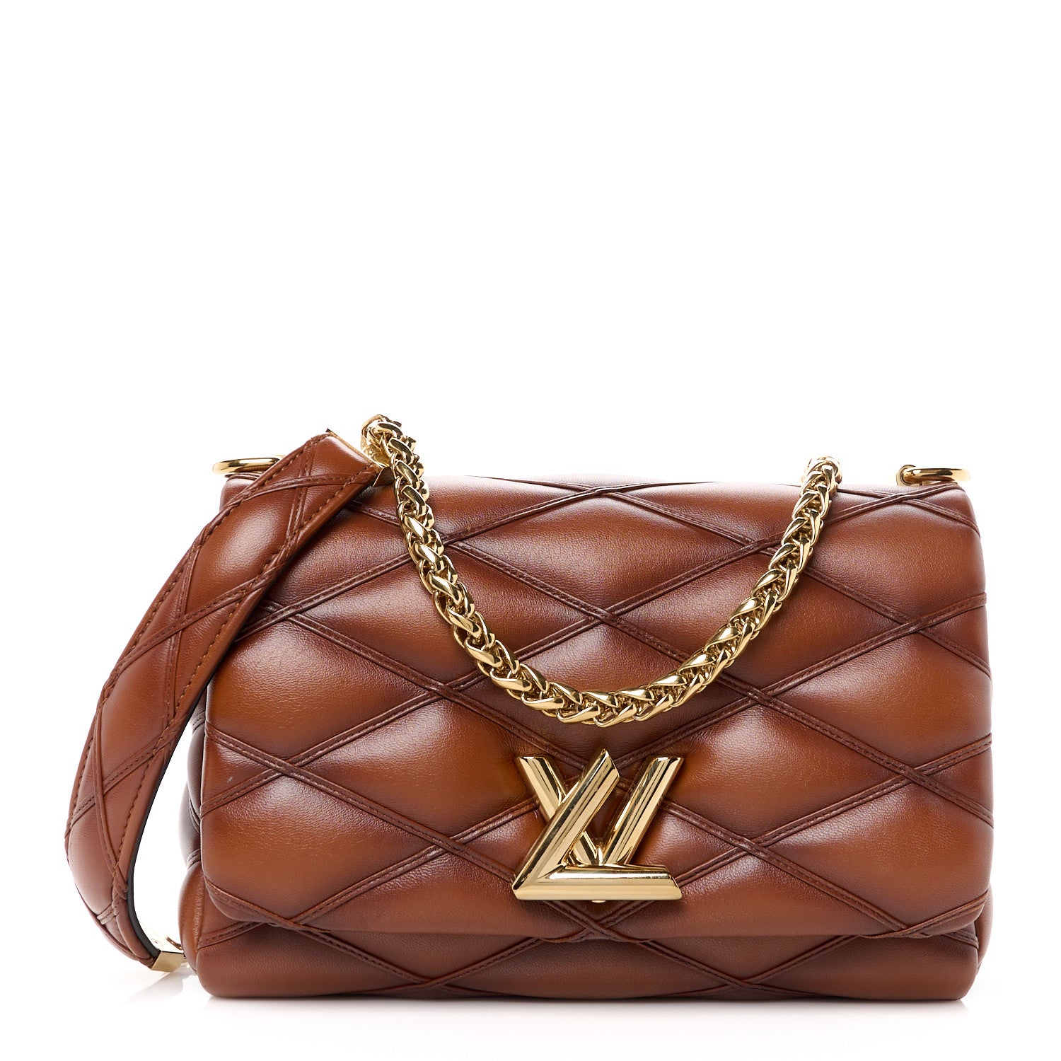 Louis Vuitton Lambskin Malletage Top Handle GO-14 MM Tan 1602069
