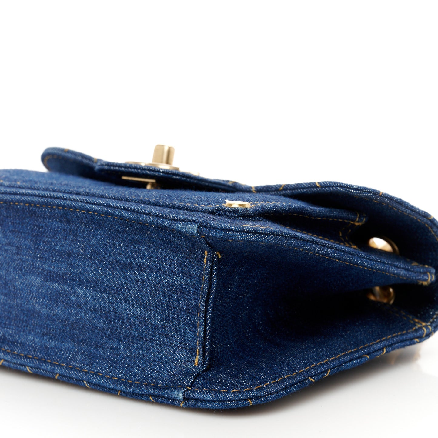 Denim Quilted Double You Mini Flap Blue Golden