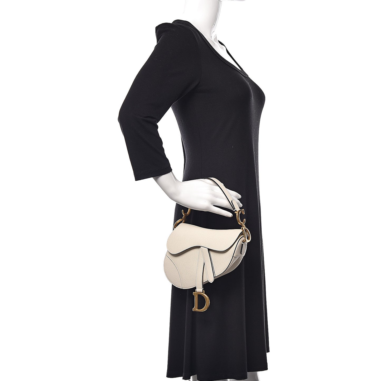 Grained Calfskin Mini Saddle Bag White