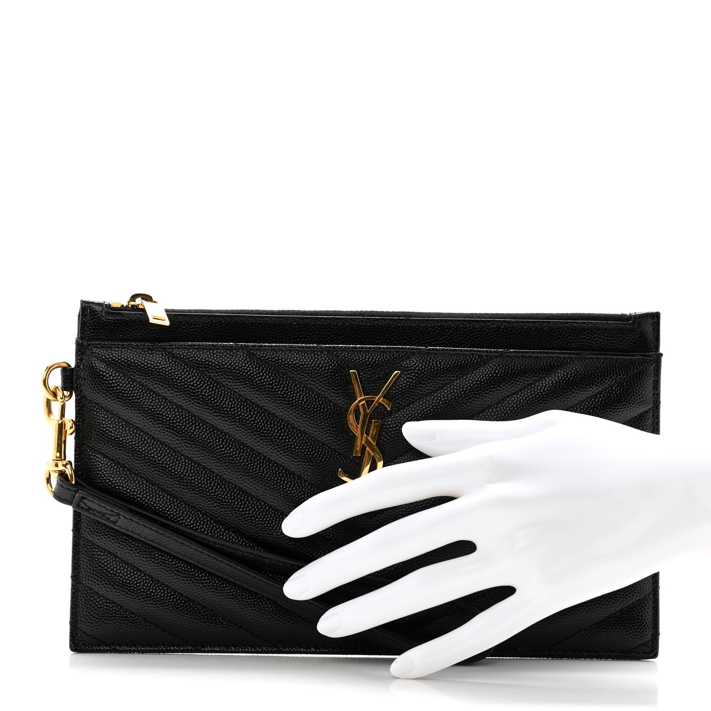 Grain De Poudre Chevron Monogram Large Bill Pouch Black