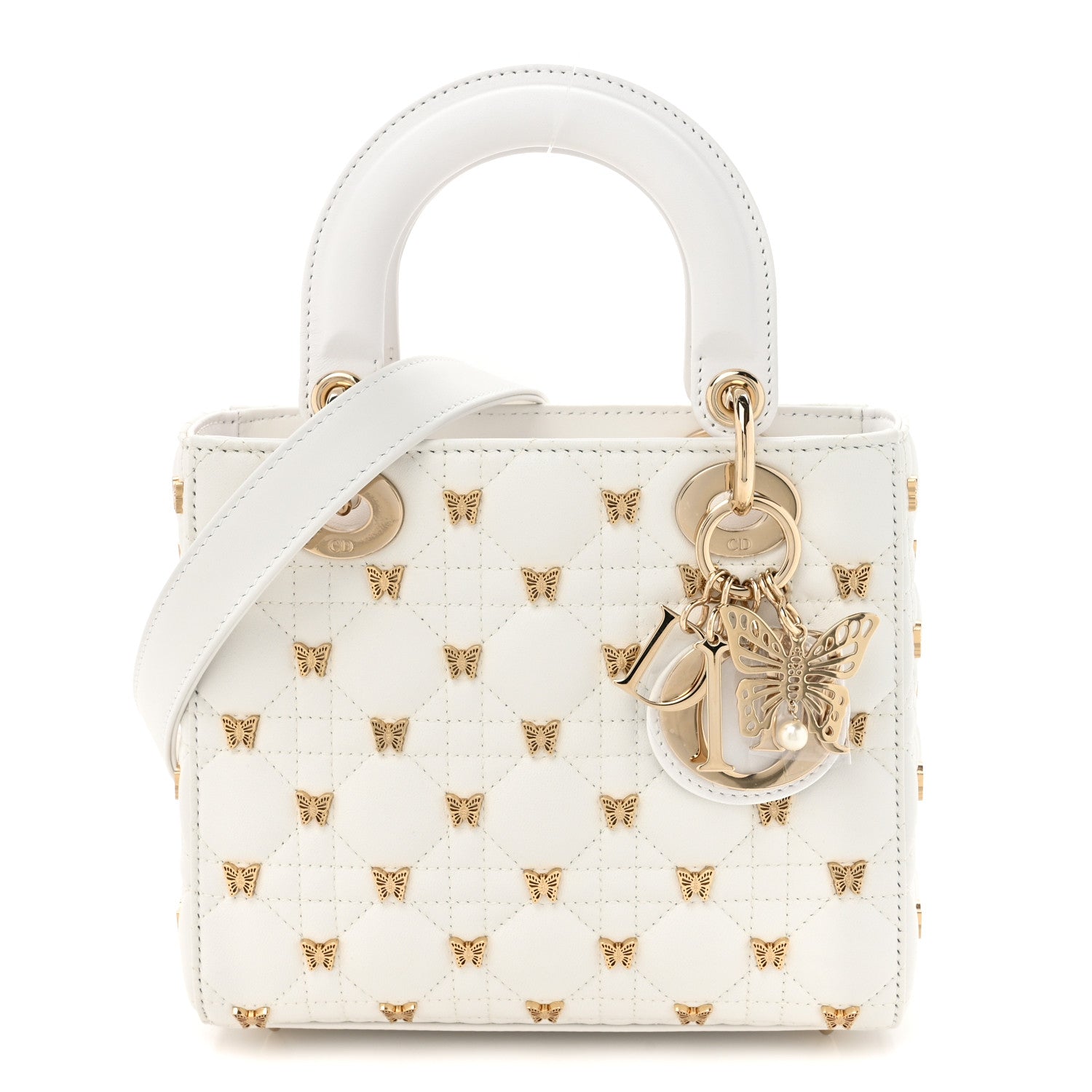 Christian Dior Lambskin Cannage Butterfly Studs Small Lady Dior White 1 of 14