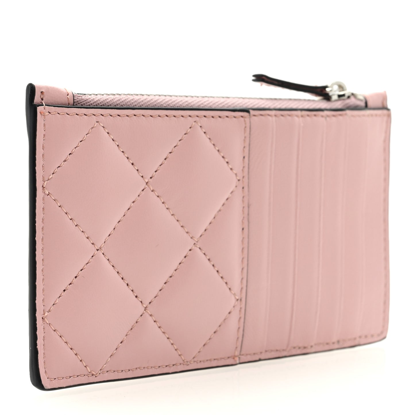 Calfskin Quilted Medusa Zip Card Holder Wallet Pink
