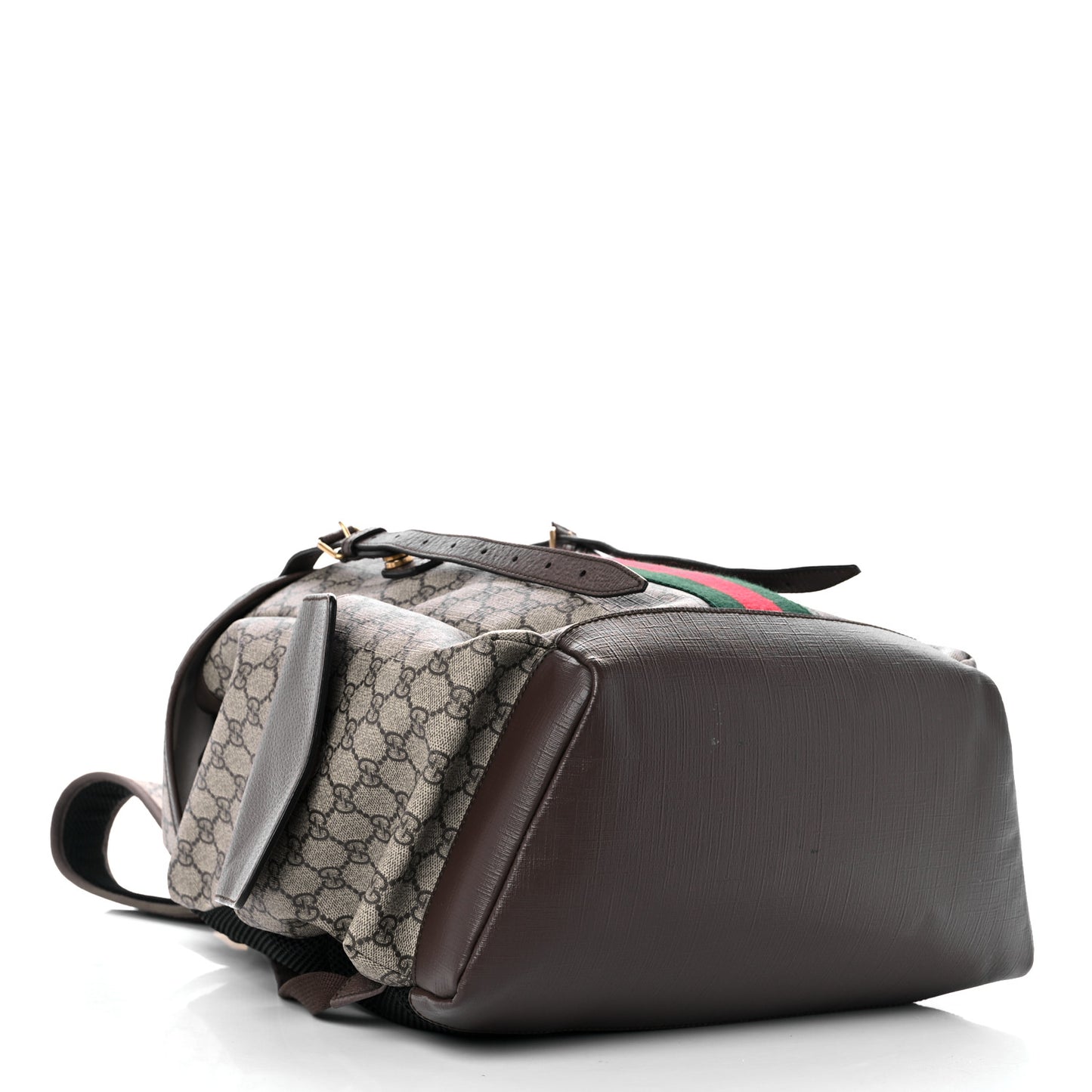 GG Supreme Monogram Medium Ophidia Double Buckle Backpack Brown