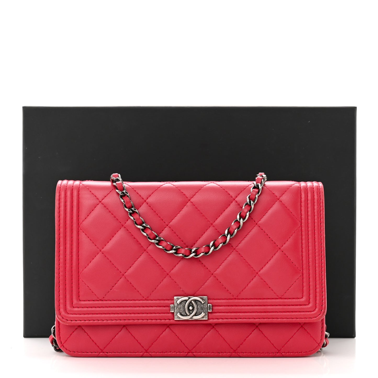 Lambskin Quilted Boy Wallet On Chain WOC Red