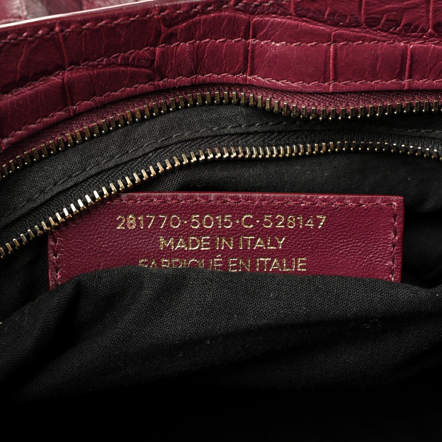 Calfskin Crocodile Embossed Giant 12 Gold Hardware City Violet Prune