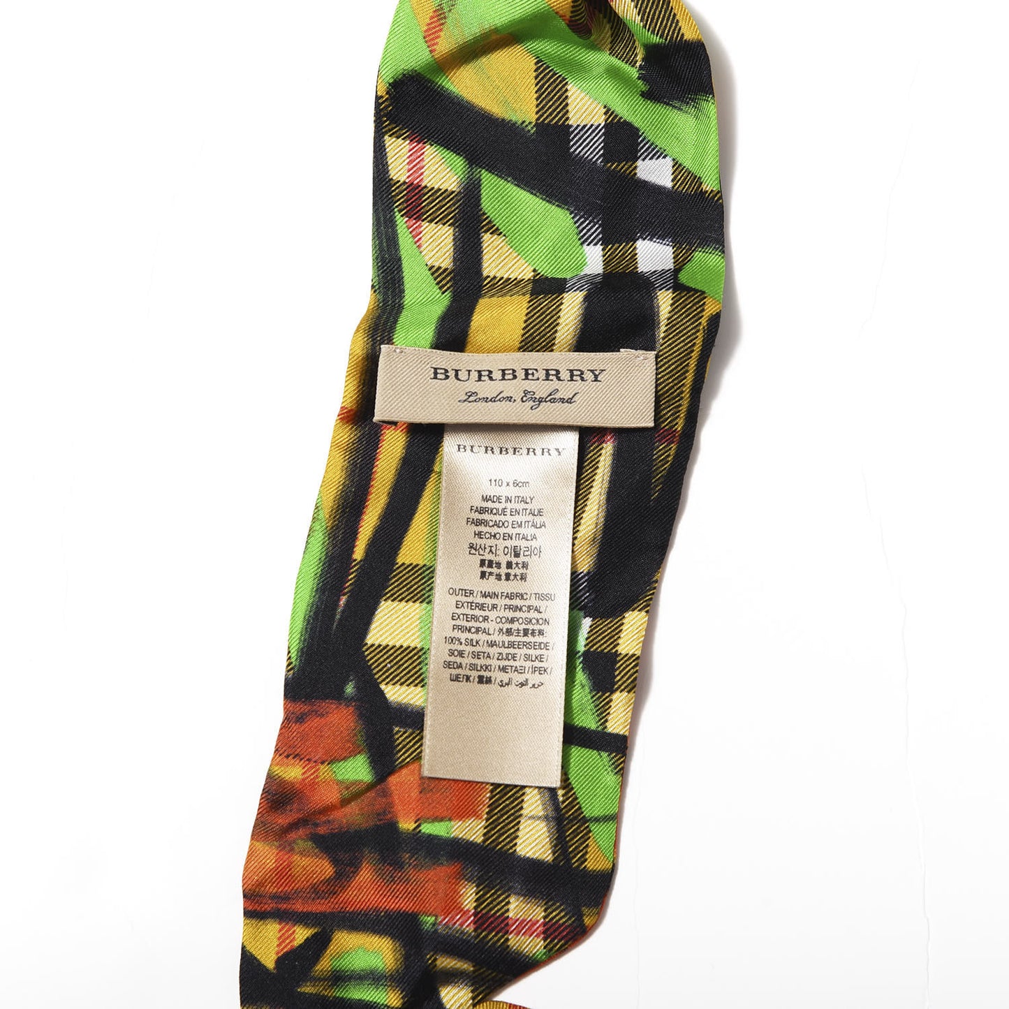 Silk Vintage Check Graffiti Print Skinny Scarf Multicolor