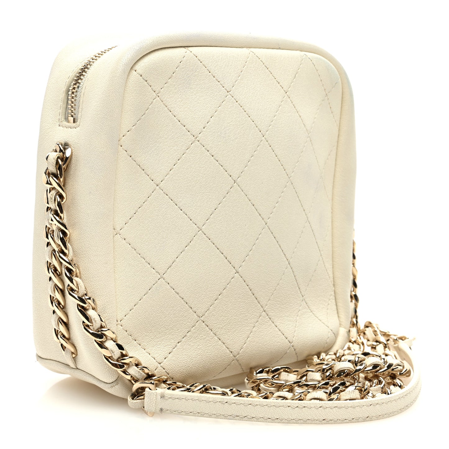 Goatskin Stitched Casual Trip North South Camera Case White