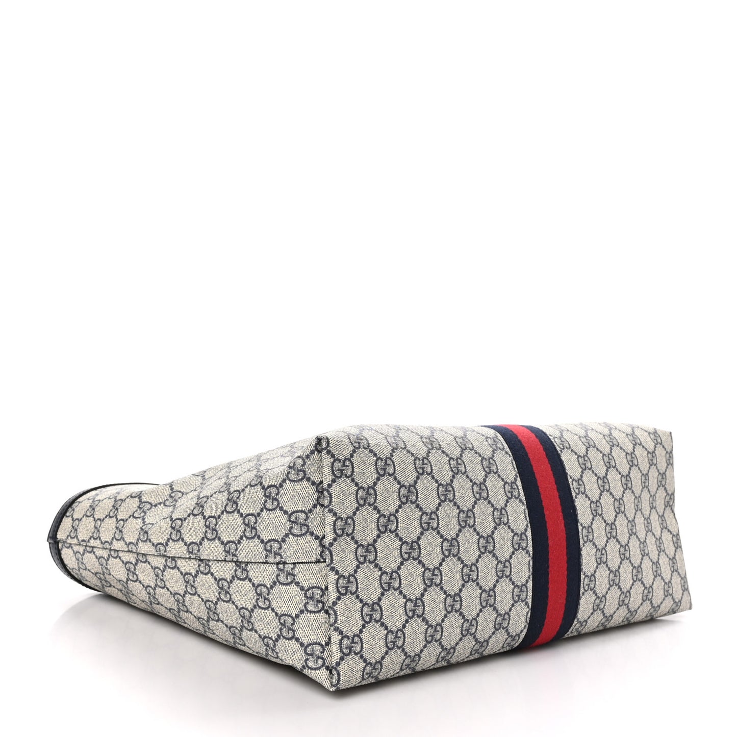 GG Supreme Monogram Textured Calfskin Web Medium Ophidia Shopping Tote Beige Blue