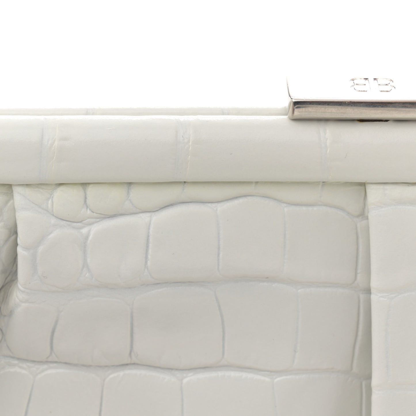 Shiny Supple Calfskin Logo Crocodile Embossed XL Cloud Clutch White