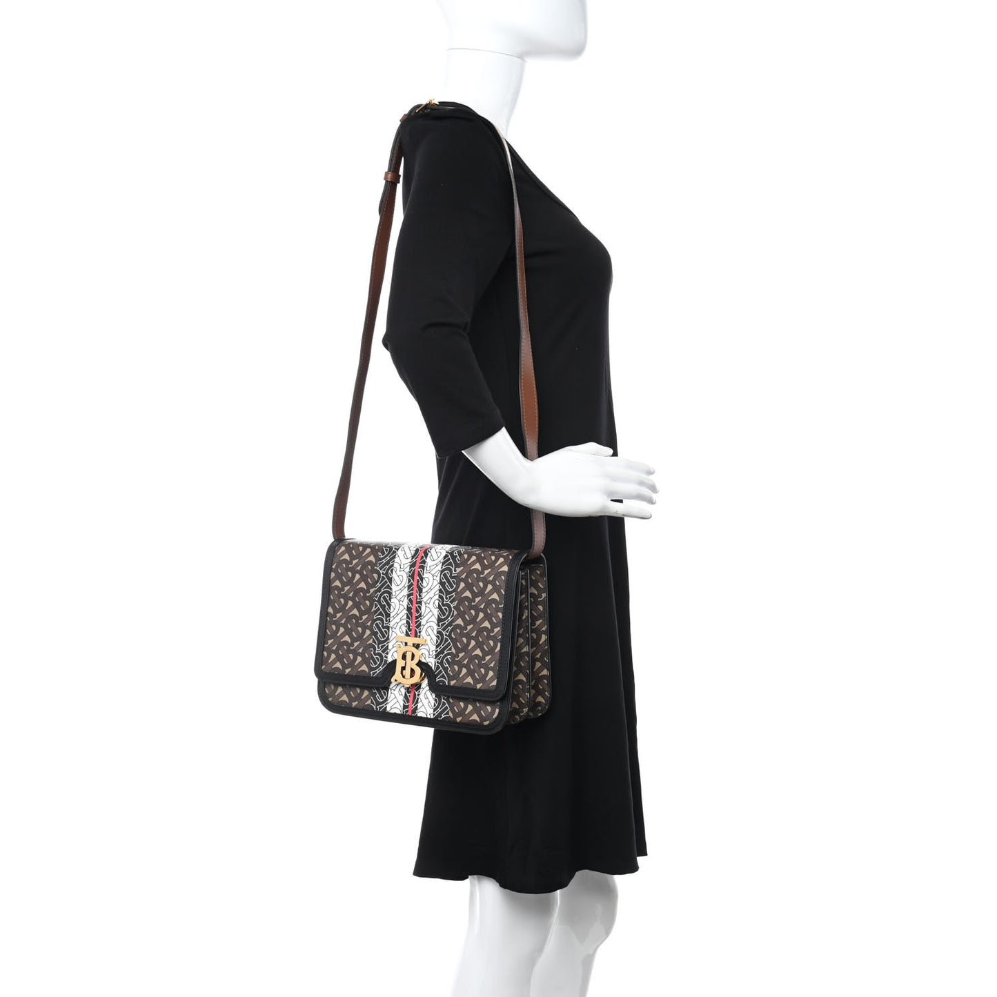 E-Canvas Monogram Stripe Medium TB Bag Bridle Brown