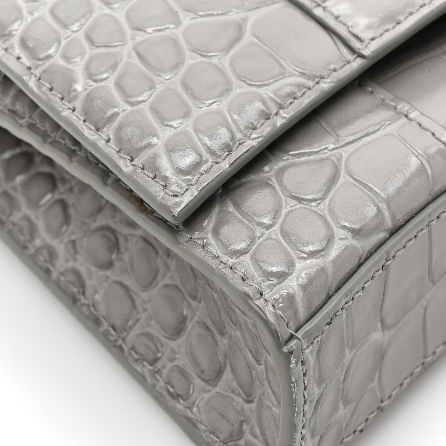 Balenciaga Shiny Calfskin Crocodile Embossed Hourglass Chain Bag Steel Grey 12 of 15