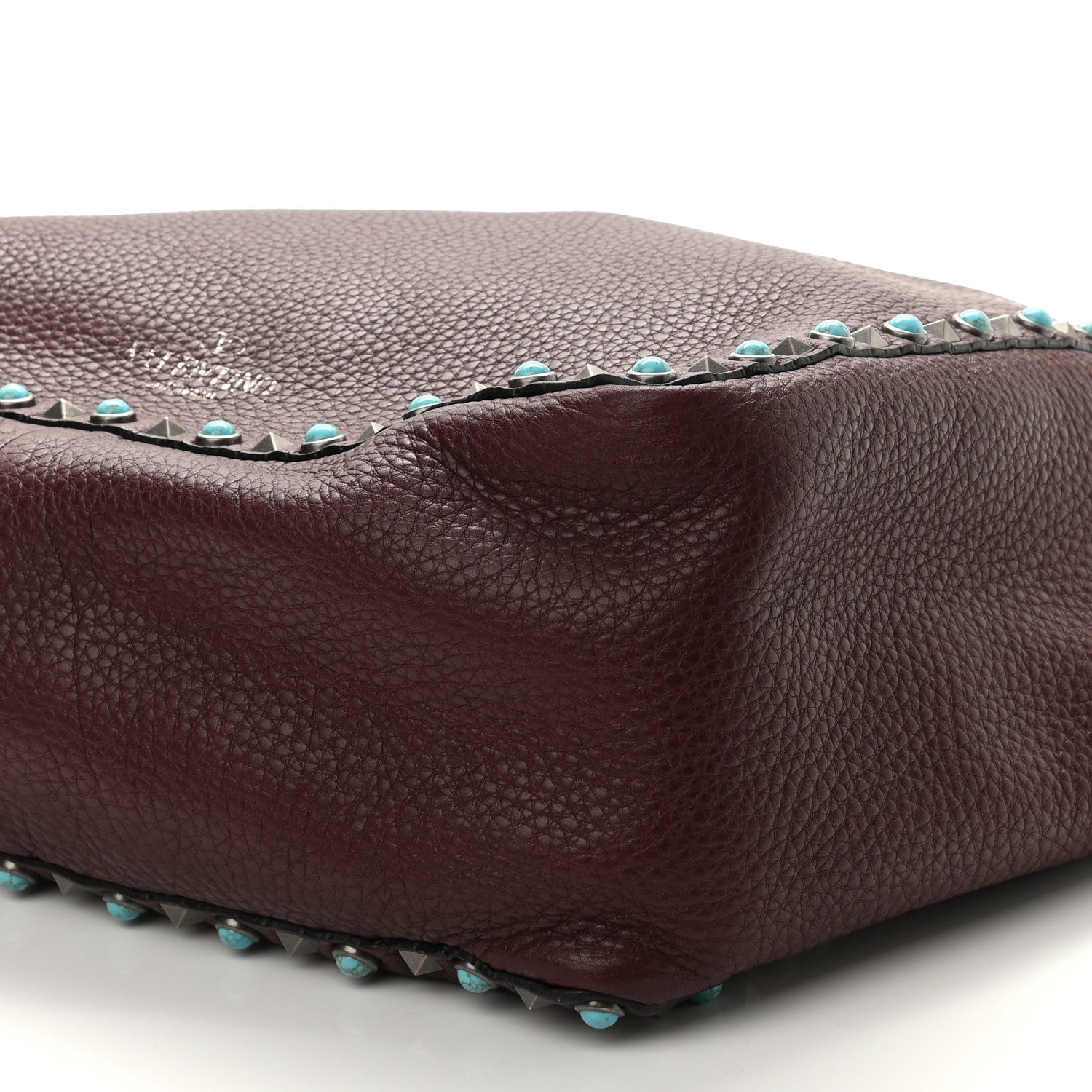 Valentino Garavani Stampa Alce Calfskin Medium Guitar Strap Rockstud Rolling Reversible Tote Wine Yellow 16 of 18