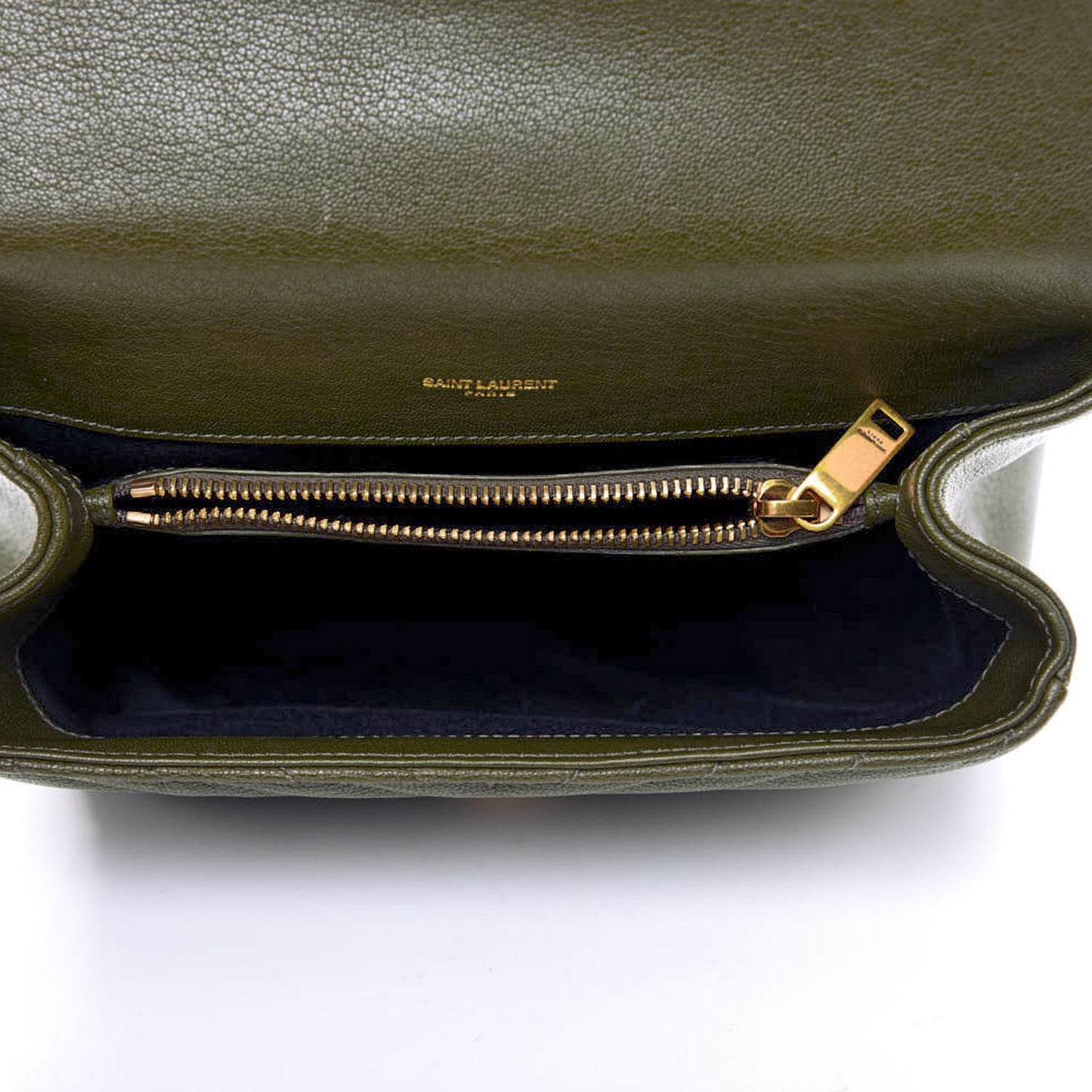 Sheepskin Matelasse Chevron Monogram Medium College Bag Military Olive