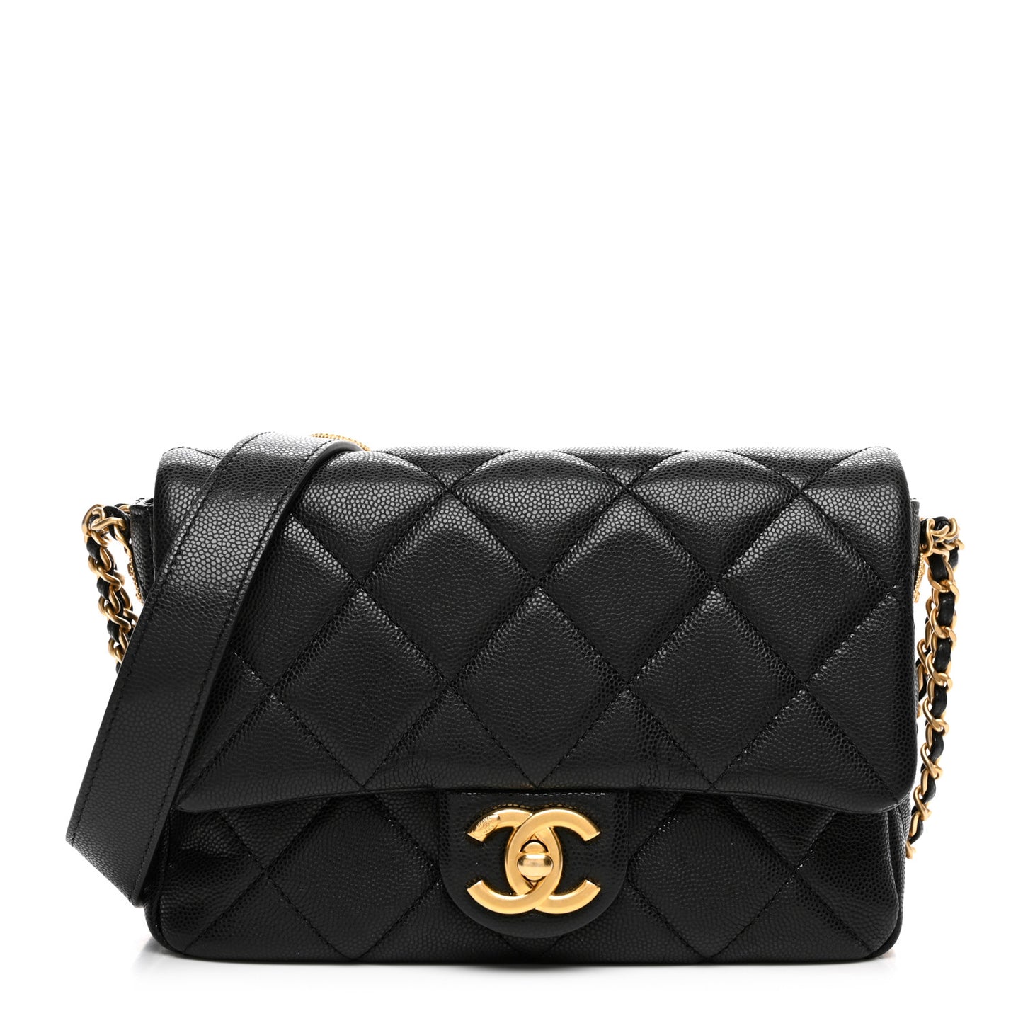 Caviar Quilted Small Twist Your Buttons Flap Black