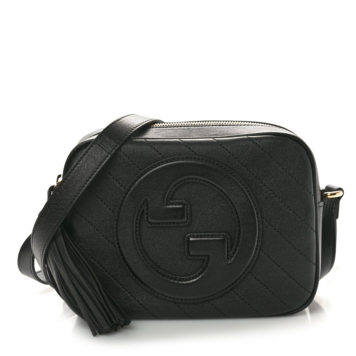 Sakai Be Green Calfskin Diagonal Stitched Small Blondie Shoulder Bag Black