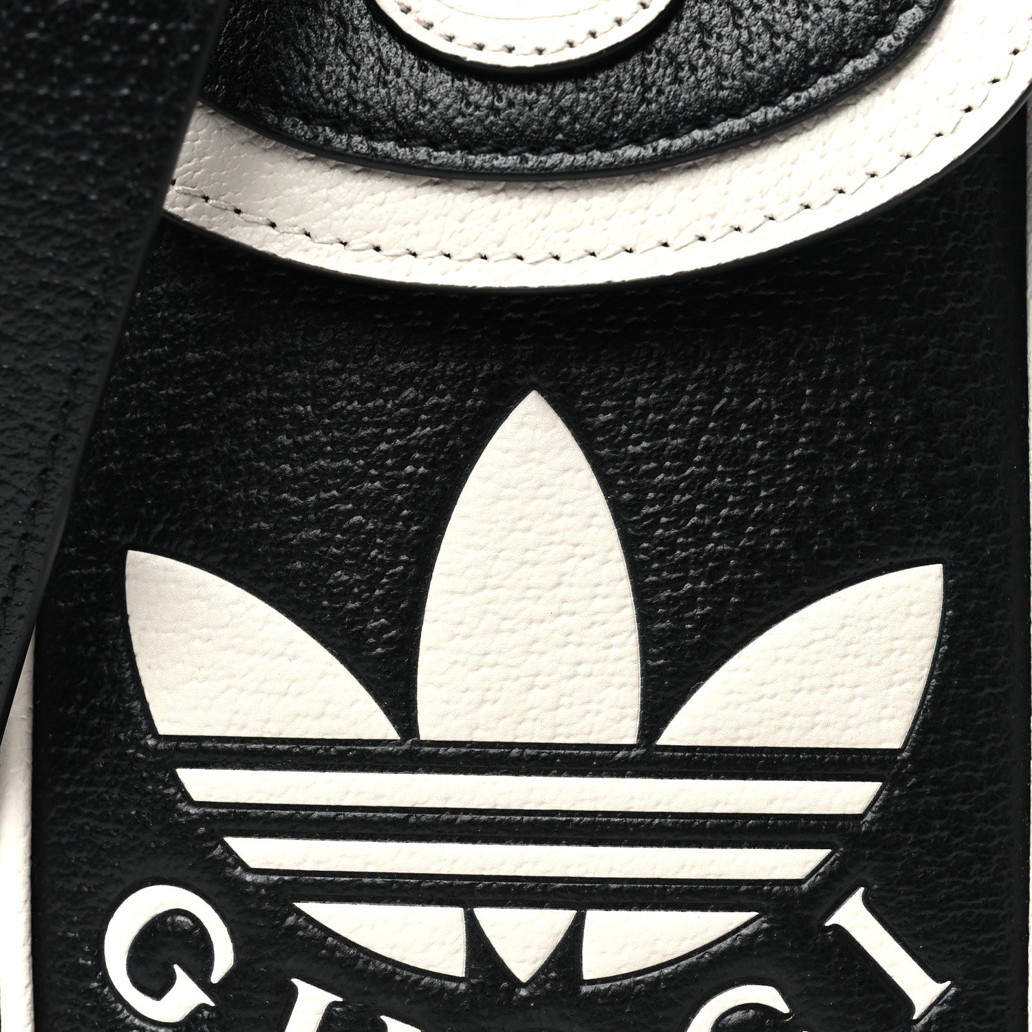 Gucci X ADIDAS Textured Dollar Calfskin Trefoil Embossed Phone Crossbody Bag Black Off White 8 of 10