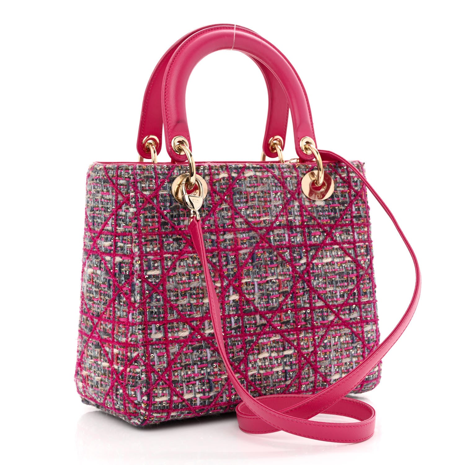Christian Dior Tweed Medium Lady Dior Pink Multicolor 3 of 12