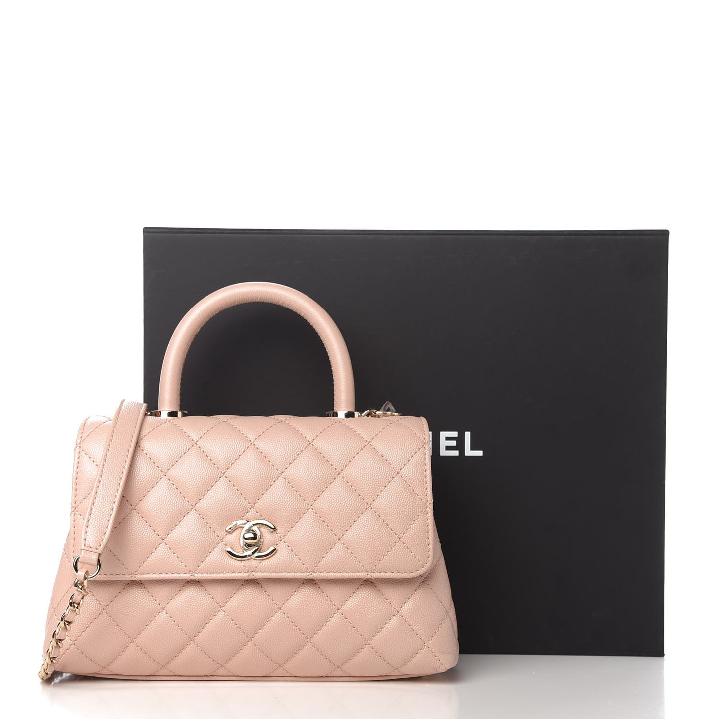 Caviar Quilted Mini Coco Handle Flap Light Pink