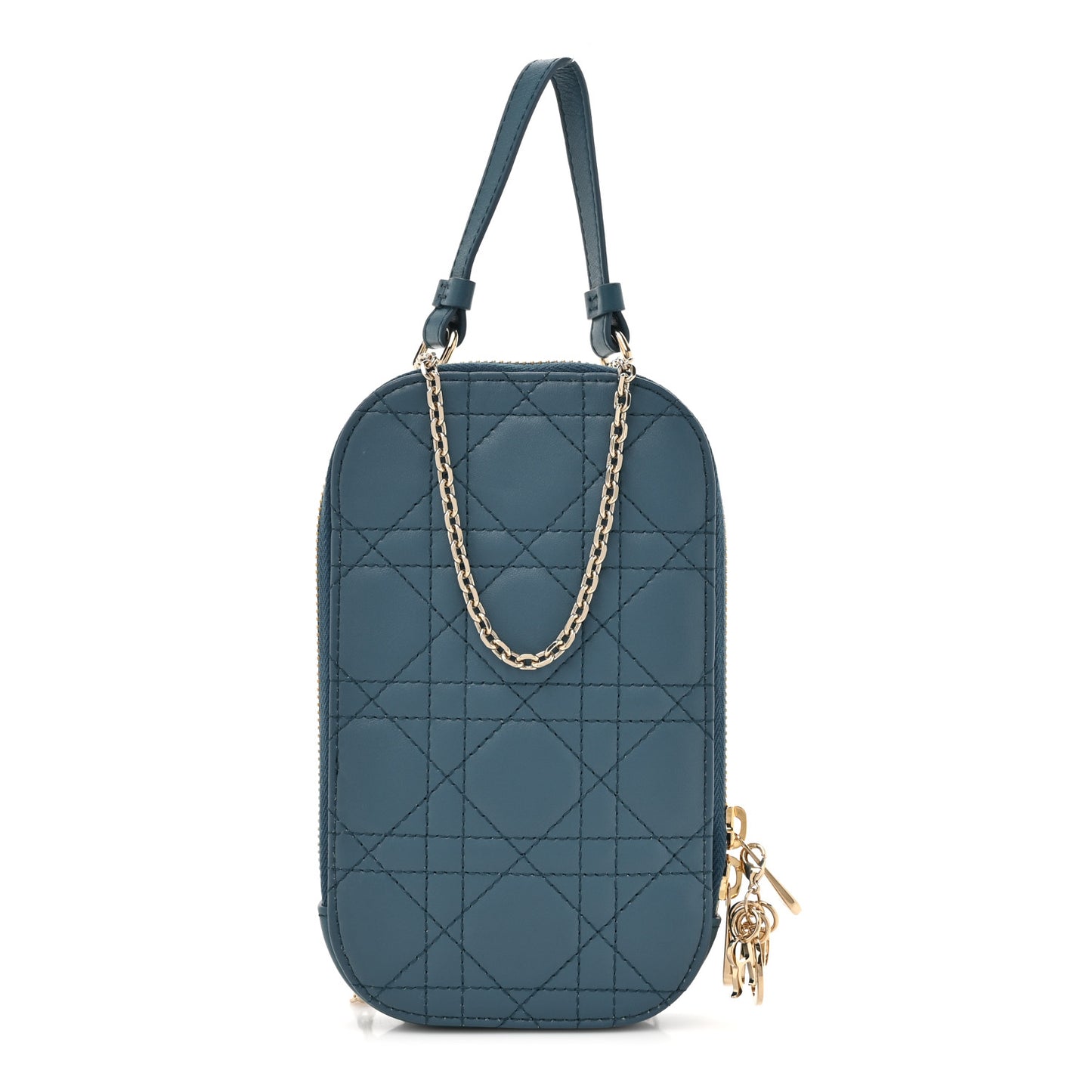 Lambskin Cannage Lady Dior Phone Holder Cloud Blue