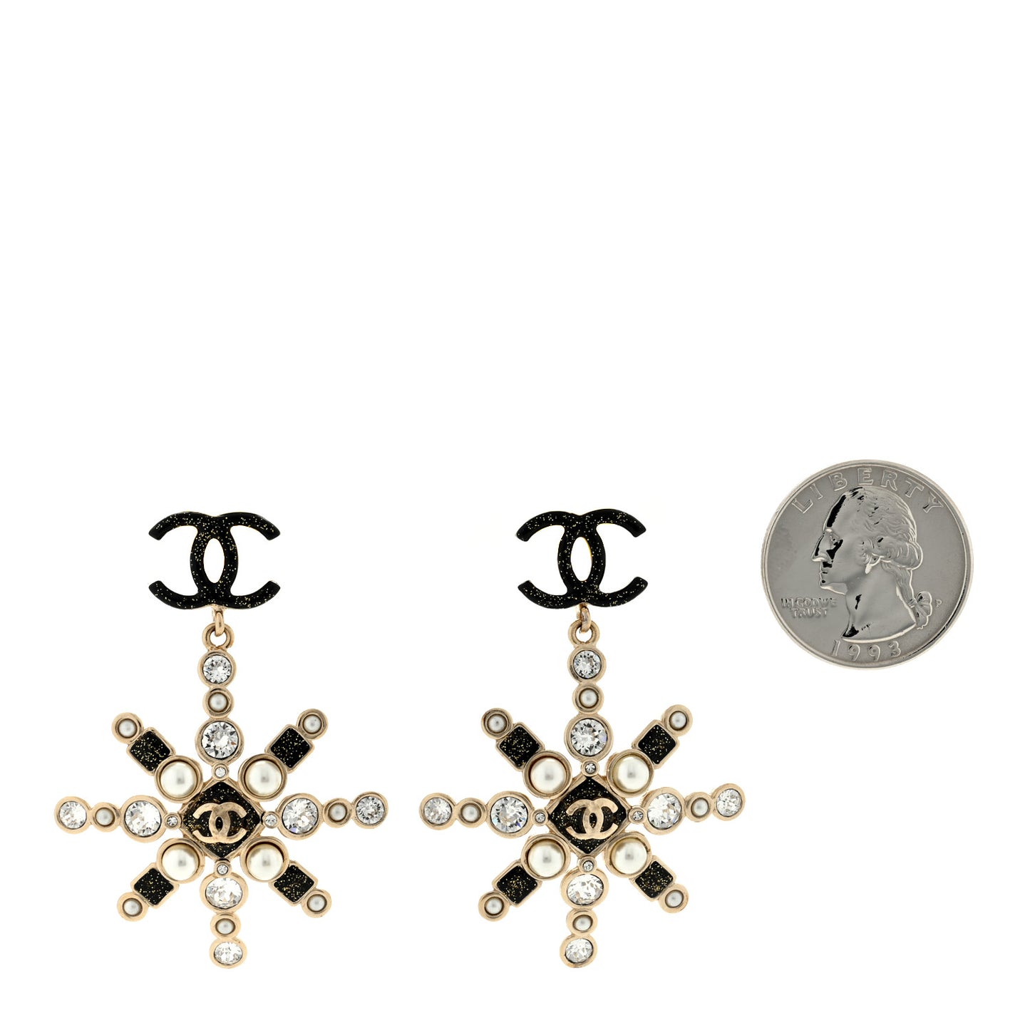 Crystal Pearl Star Glass CC Drop Clip On Earrings Gold