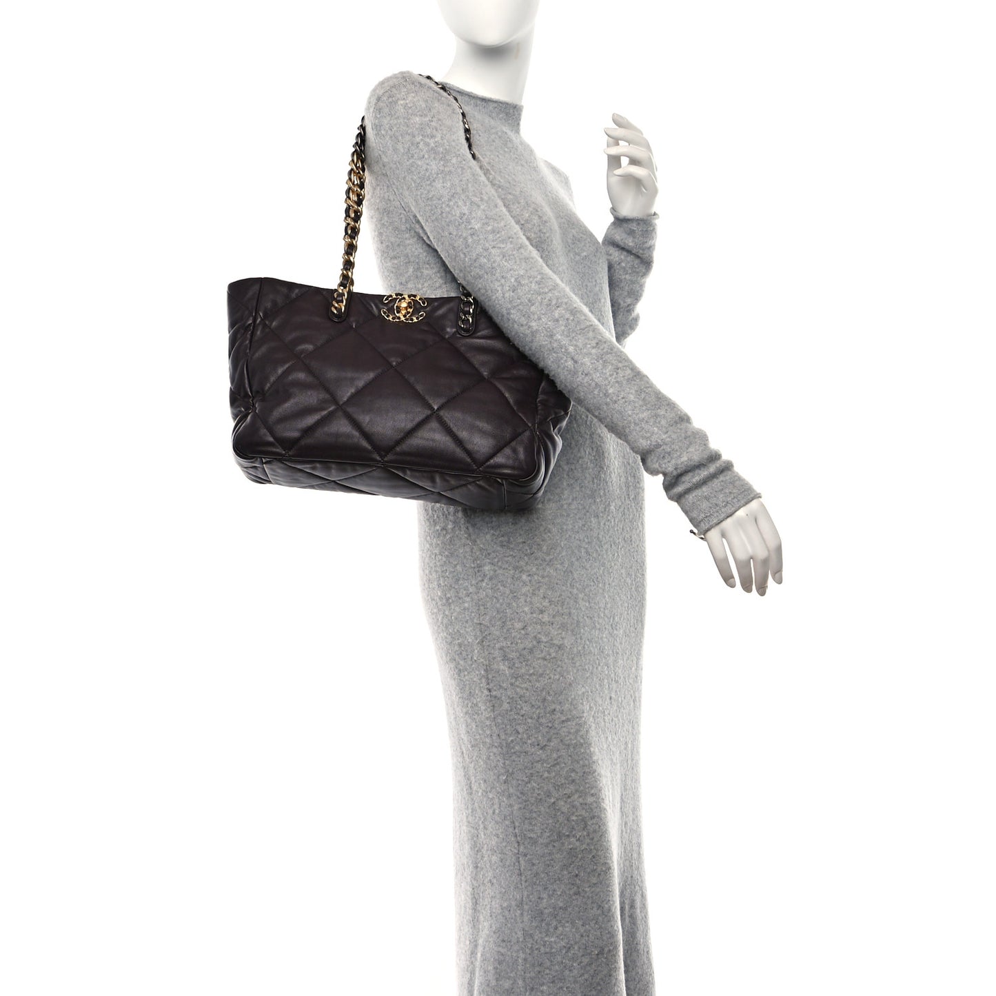 Lambskin Quilted Chanel 19 East West Shopping Bag Burgundy