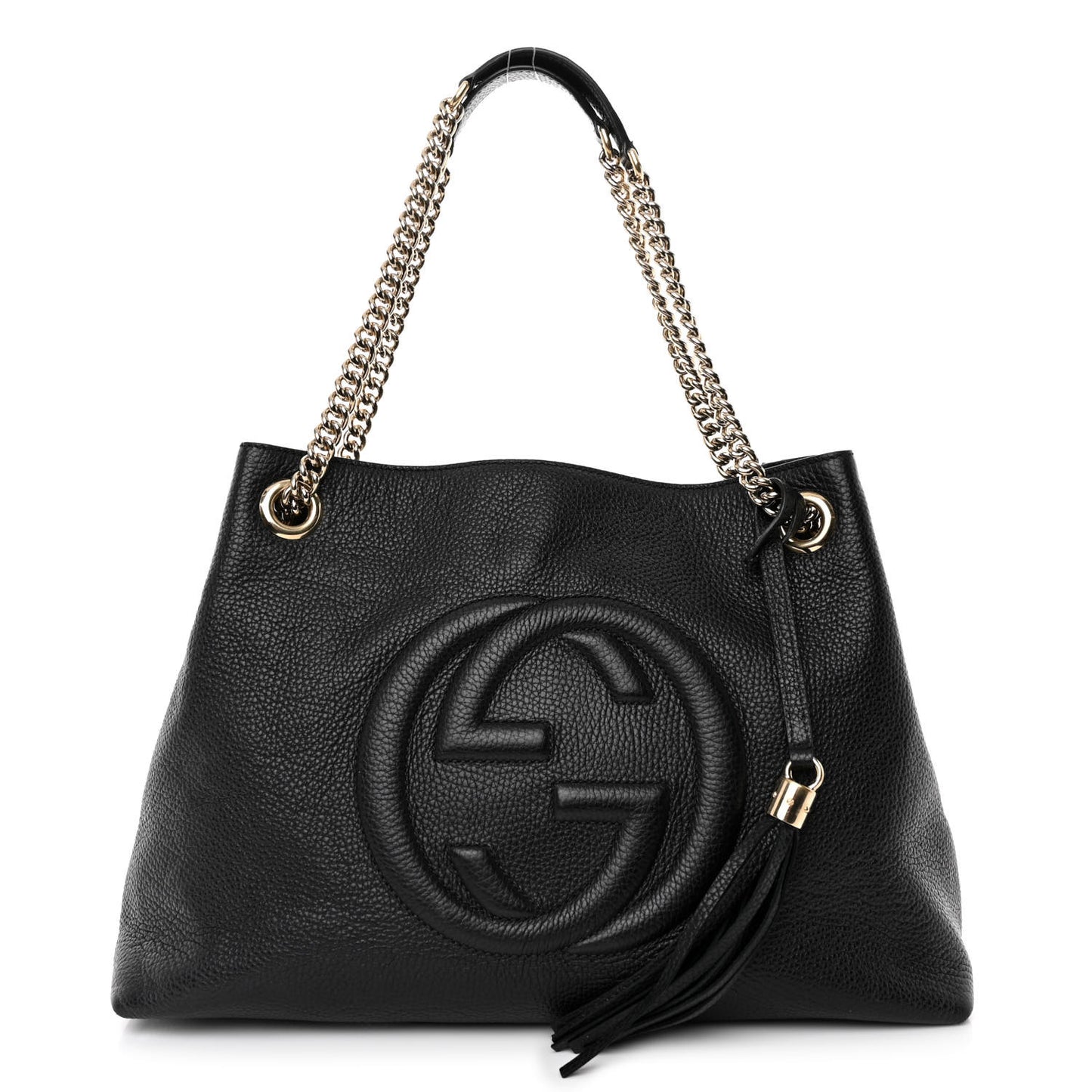 Pebbled Calfskin Medium Soho Chain Shoulder Bag Black