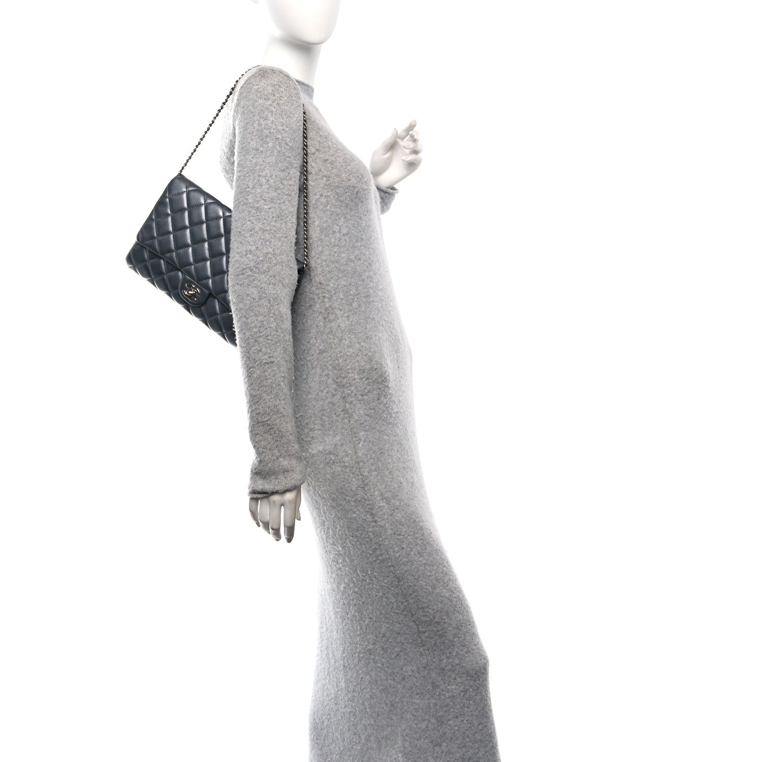 Chanel Metallic Lambskin Quilted Clutch With Chain Flap   Dark Grey 2 of 11