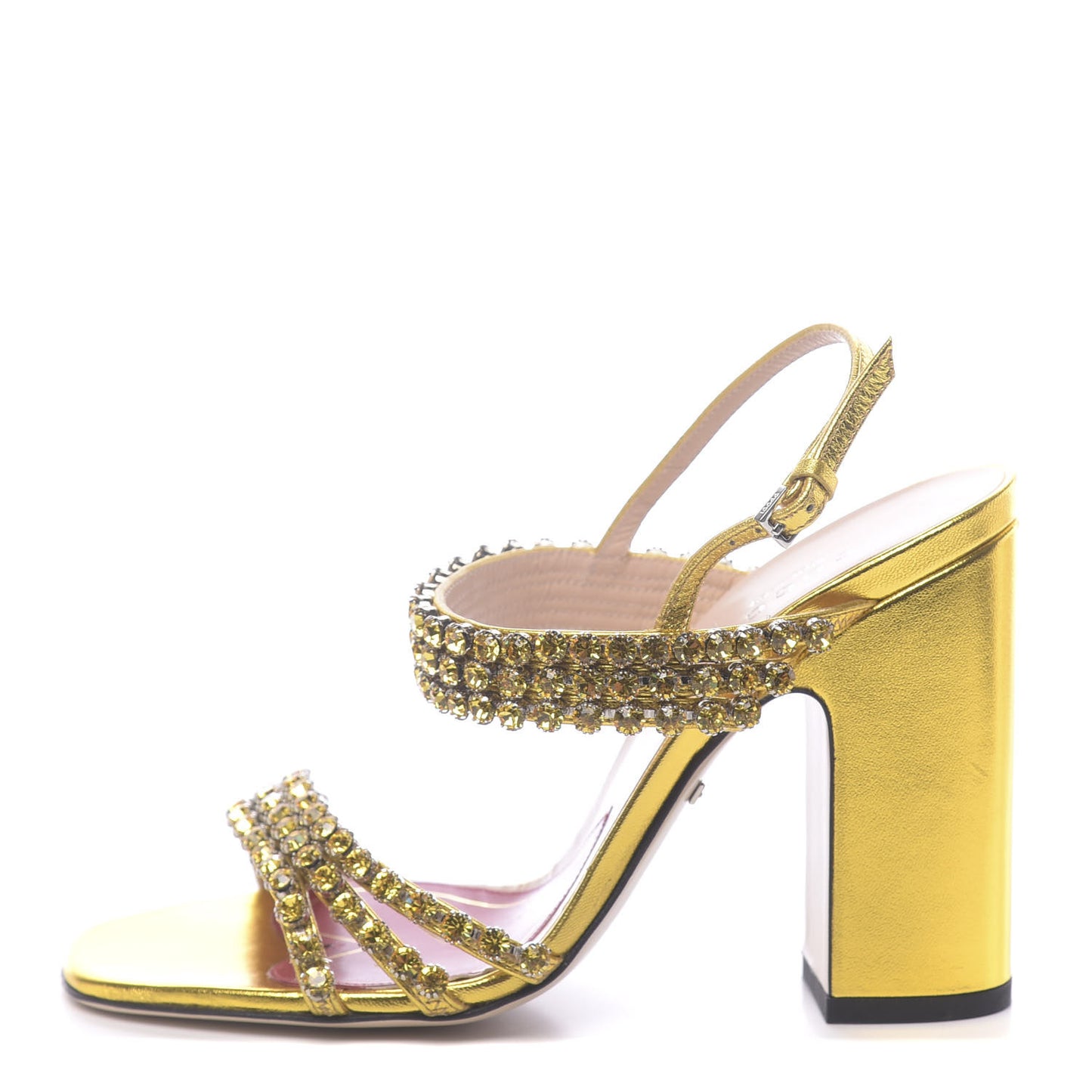 Nappa Silk Crystal Bertie High Heel Sandals 36 Gold
