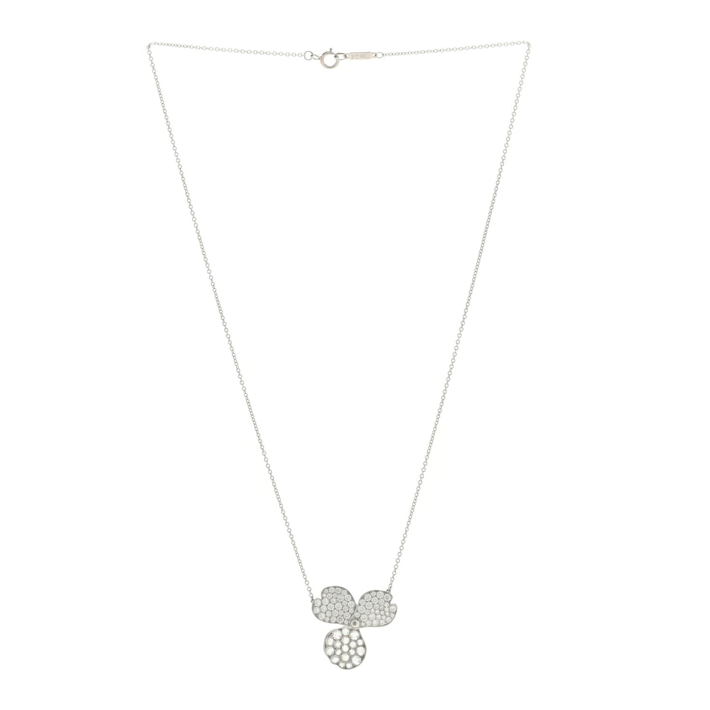 Platinum Diamond Large Paper Flowers Pave Pendant Necklace