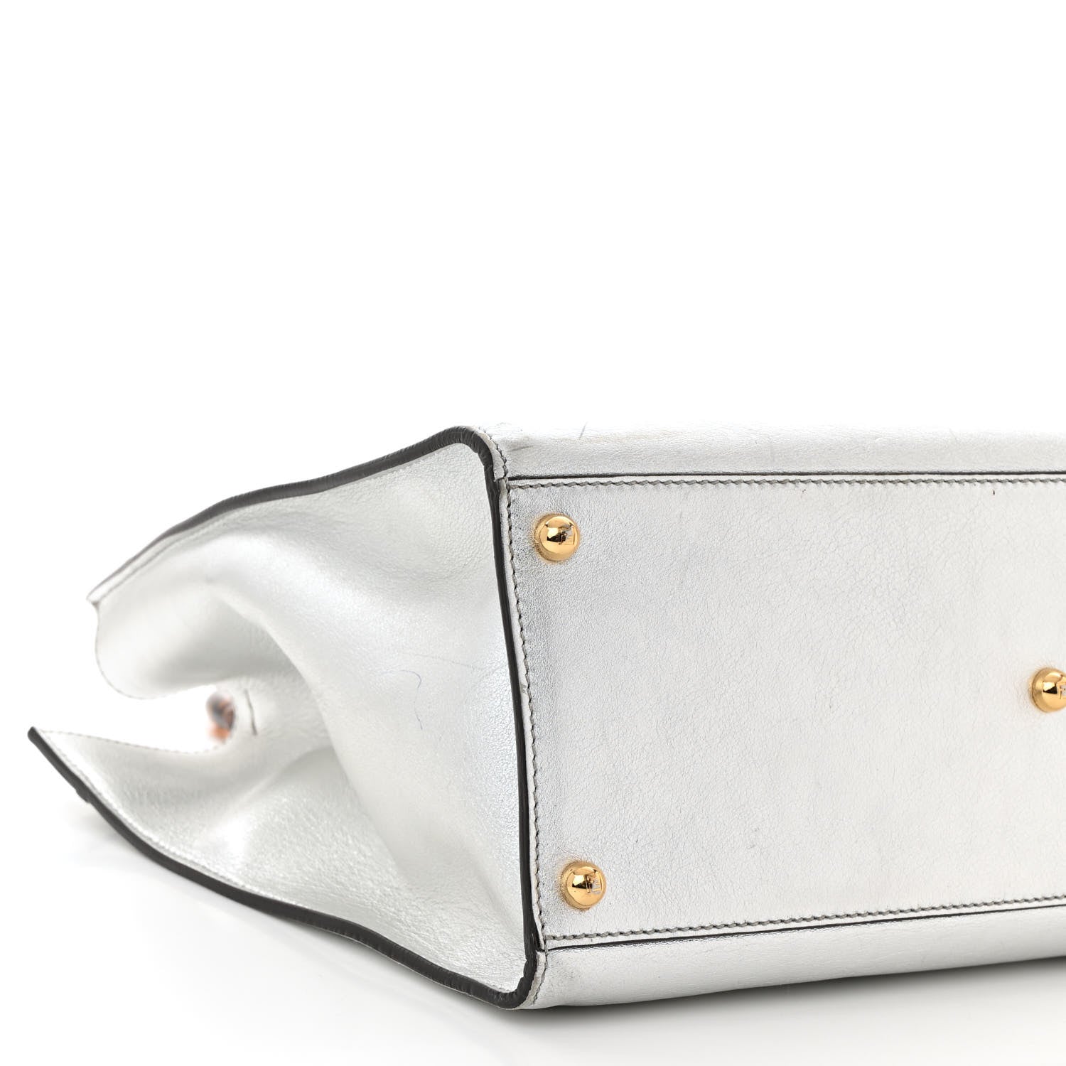 Fendi Vitello Catalan Mirror Plexiglass Logo Embossed Medium Fendi Sunshine Shopper Tote Argento 8 of 12