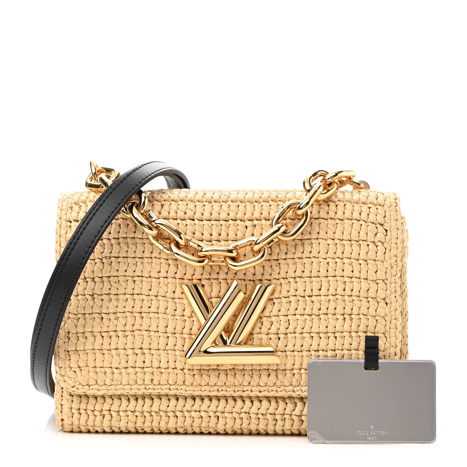 Louis Vuitton Madgascan Raffia Woven Twist Shoulder Bag MM Natural