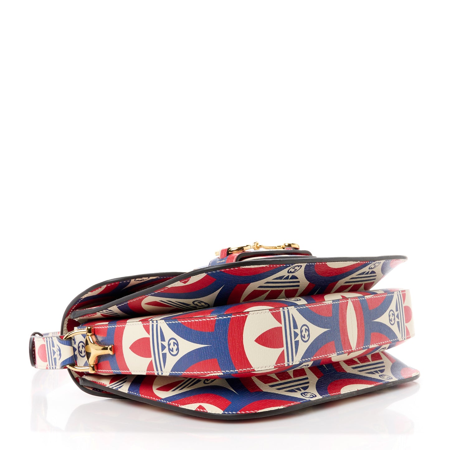 X ADIDAS Shangai Calfskin Web Trefoil Interlocking G Small Horsebit 1955 Shoulder Bag Red White Blue