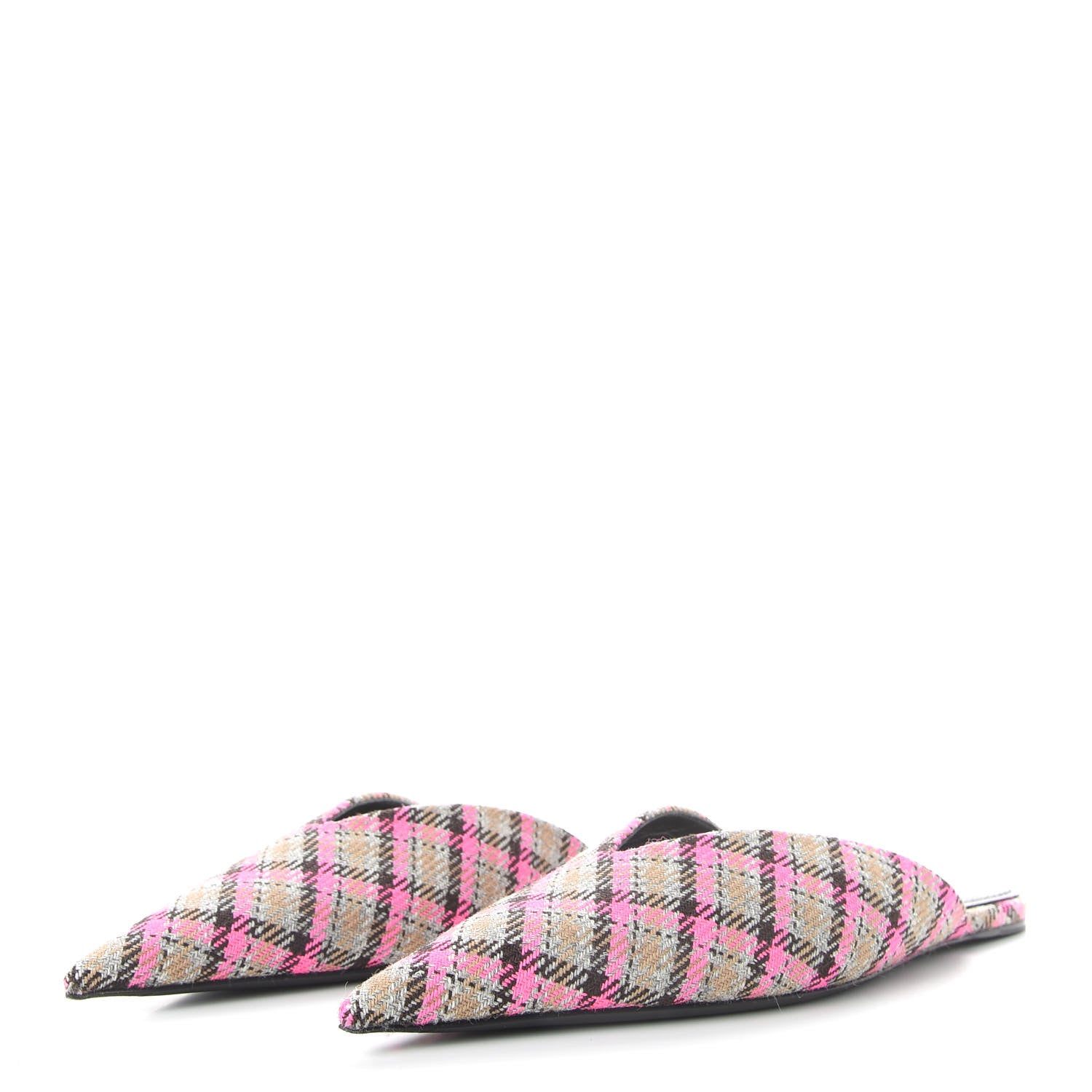 Balenciaga Wool Check Pointed Toe Flat Mules 35 Grey Pink 3 of 10