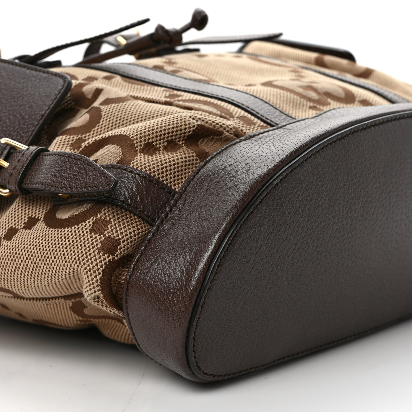 Monogram Jumbo GG Textured Dollar Calfskin Web Double Buckle Backpack Camel Ebony New Acero