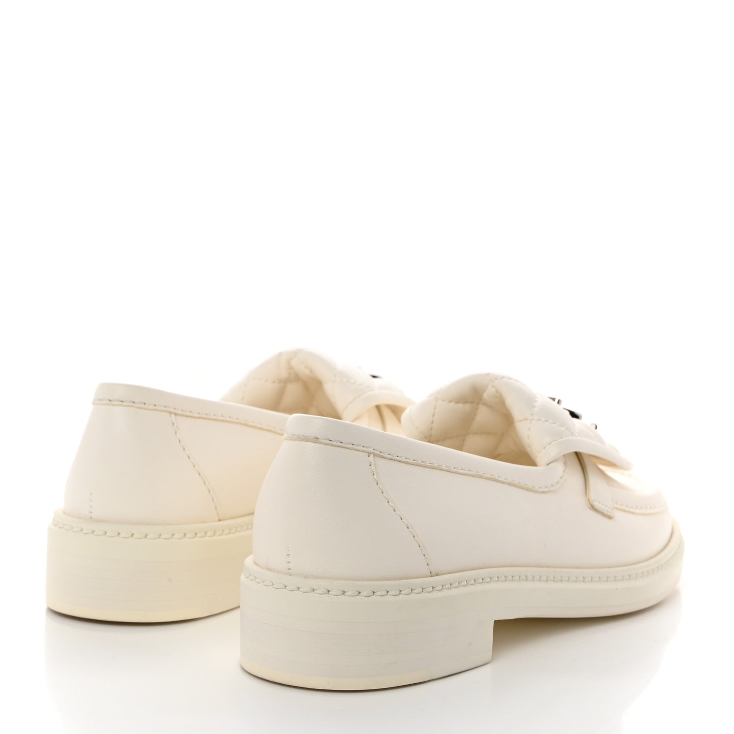 Shiny Lambskin Quilted CC Turnlock Loafers 36 White