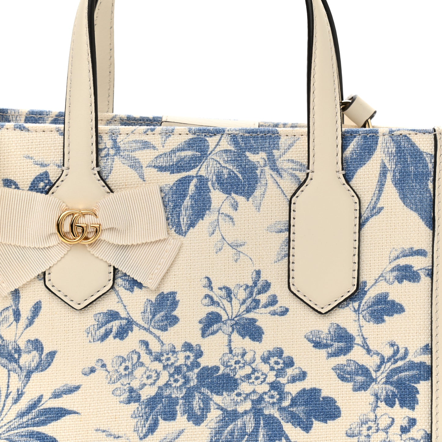 Canvas Herbarium Print Ribbon Top Handle Bag Blue