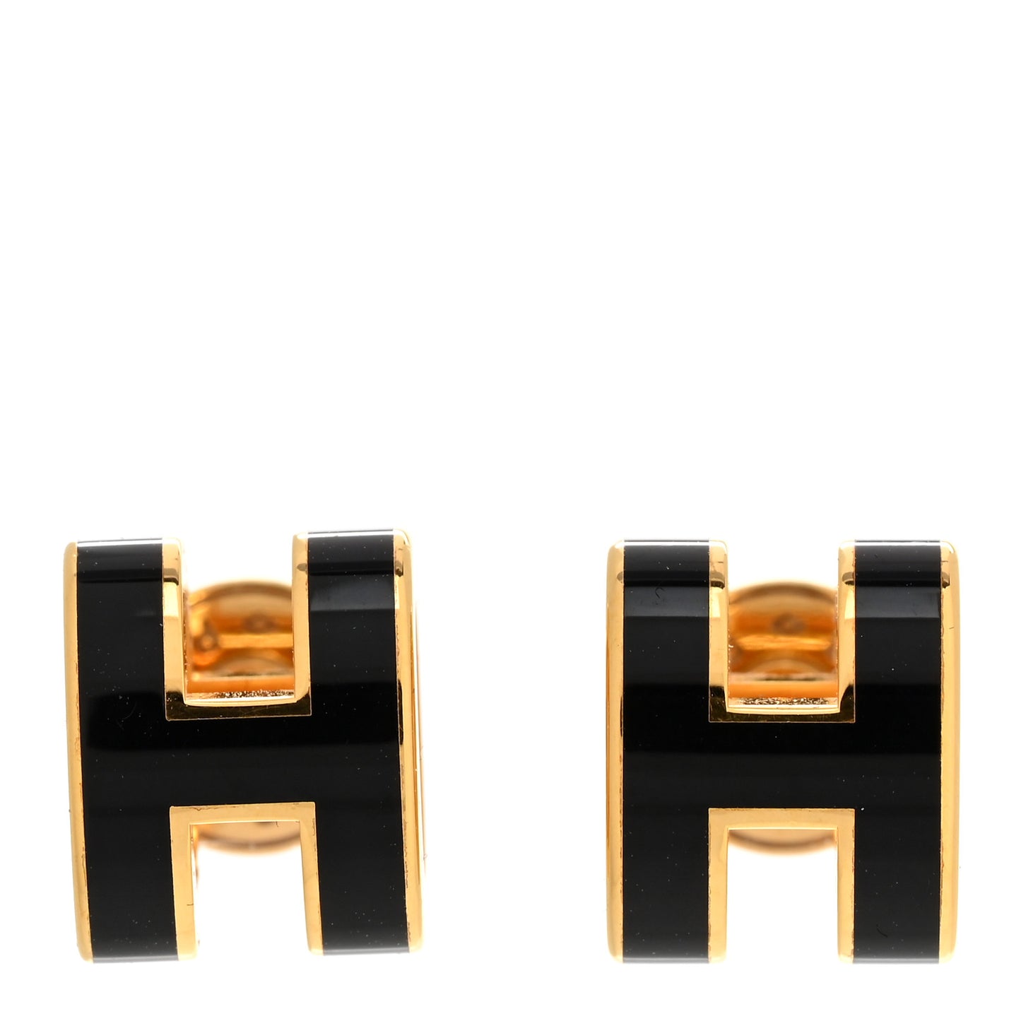 Gold Lacquered Mini Pop H Earrings Black