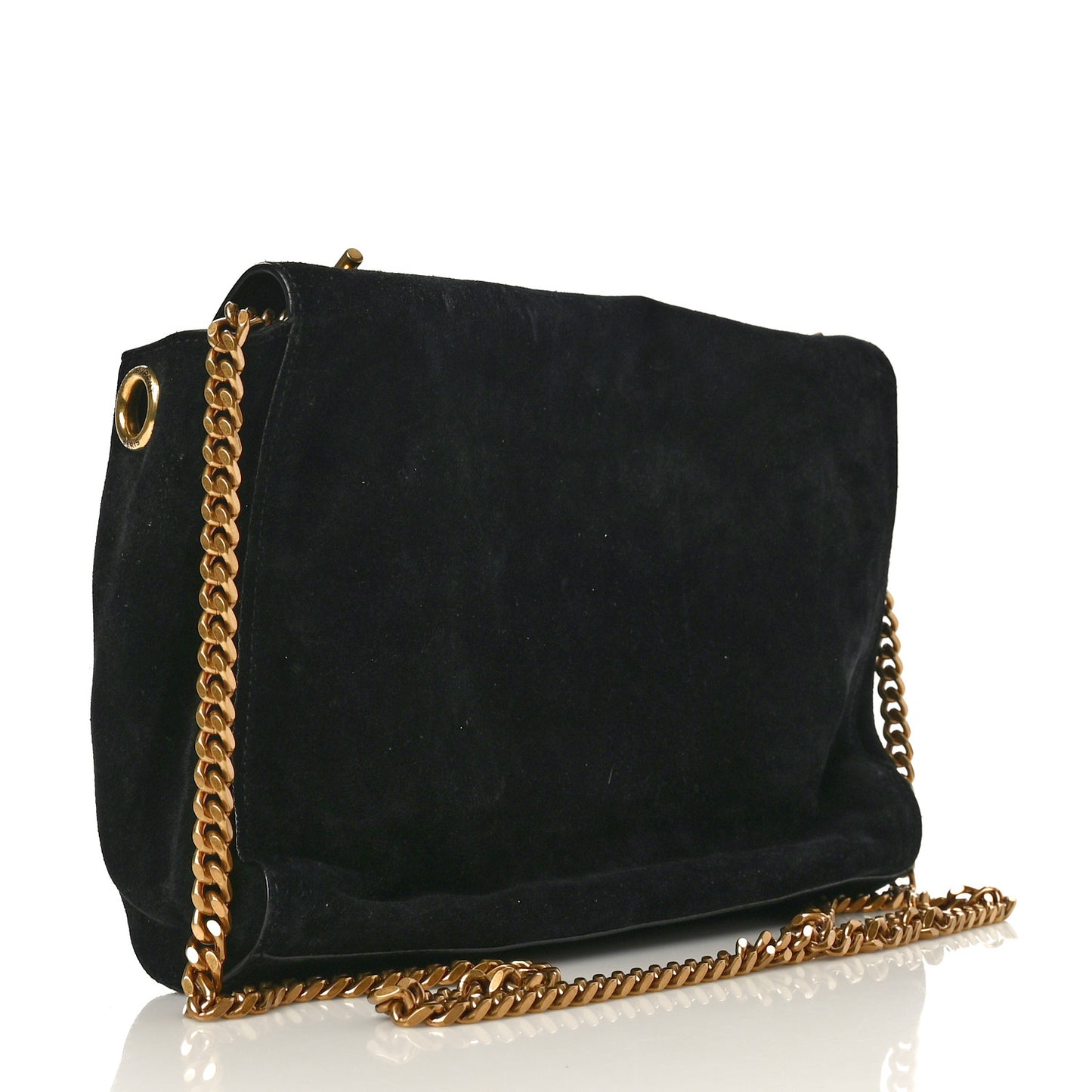 Smooth Calfskin Suede Medium Reversible Monogram Kate Satchel Black
