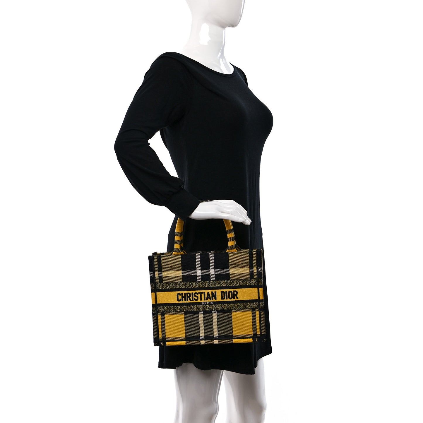 Canvas Embroidered Small Tartan Check Book Tote Yellow Multicolor